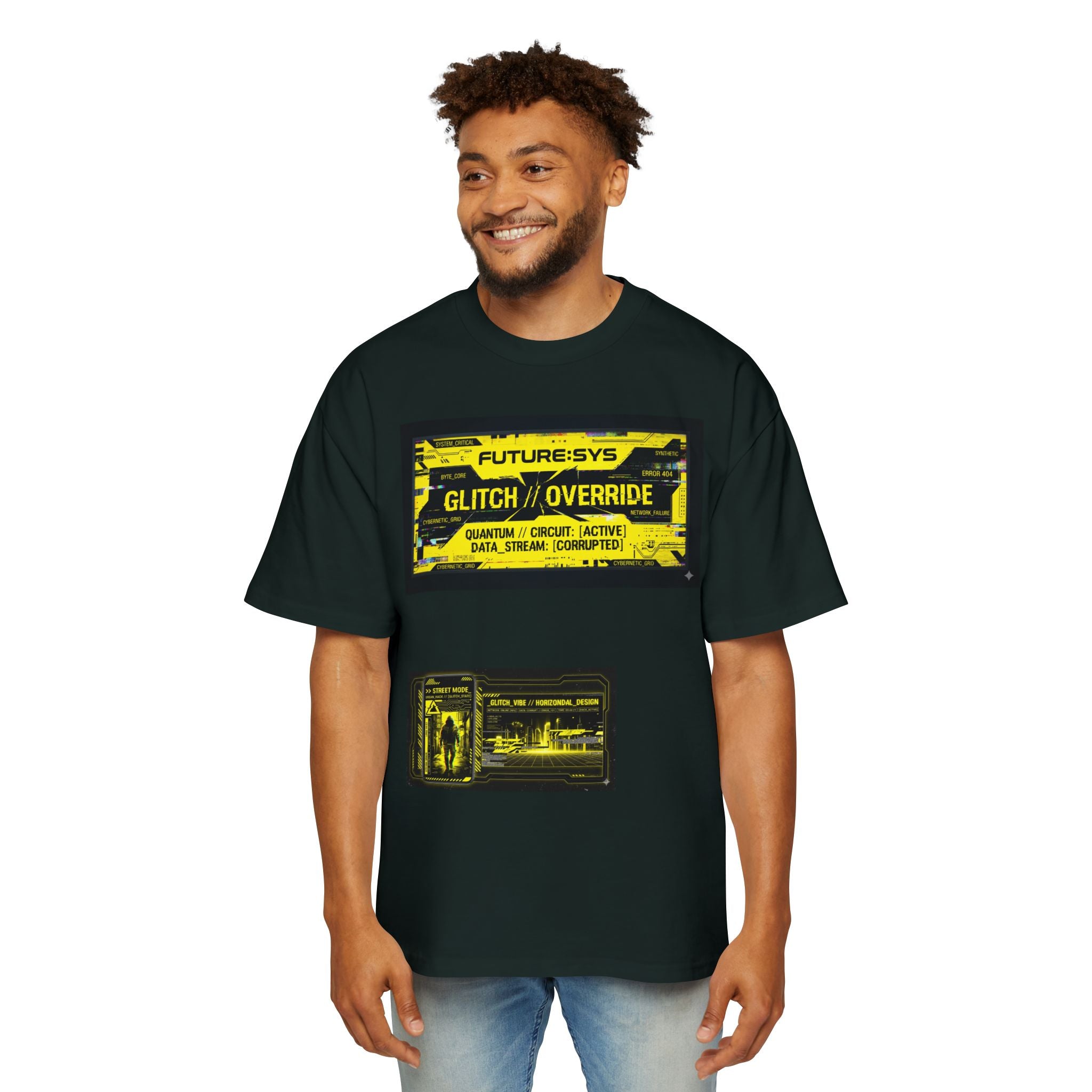 Glitch Override Tee — Futuristic Cyber Graphic Oversized T-Shirt
