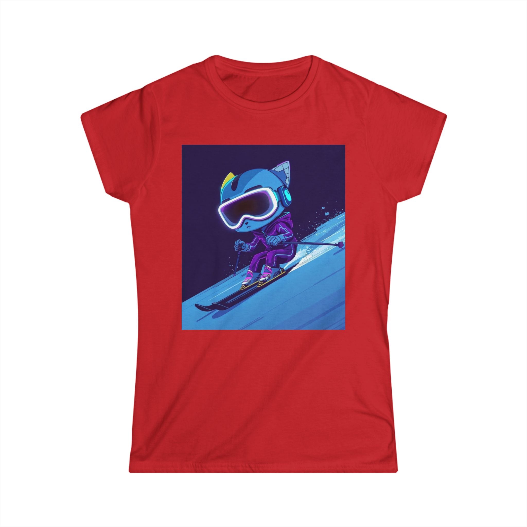 Ski Cat Graphic Tee — 'Level Up' Retro Gaming Skiing Women's T‑Shirt