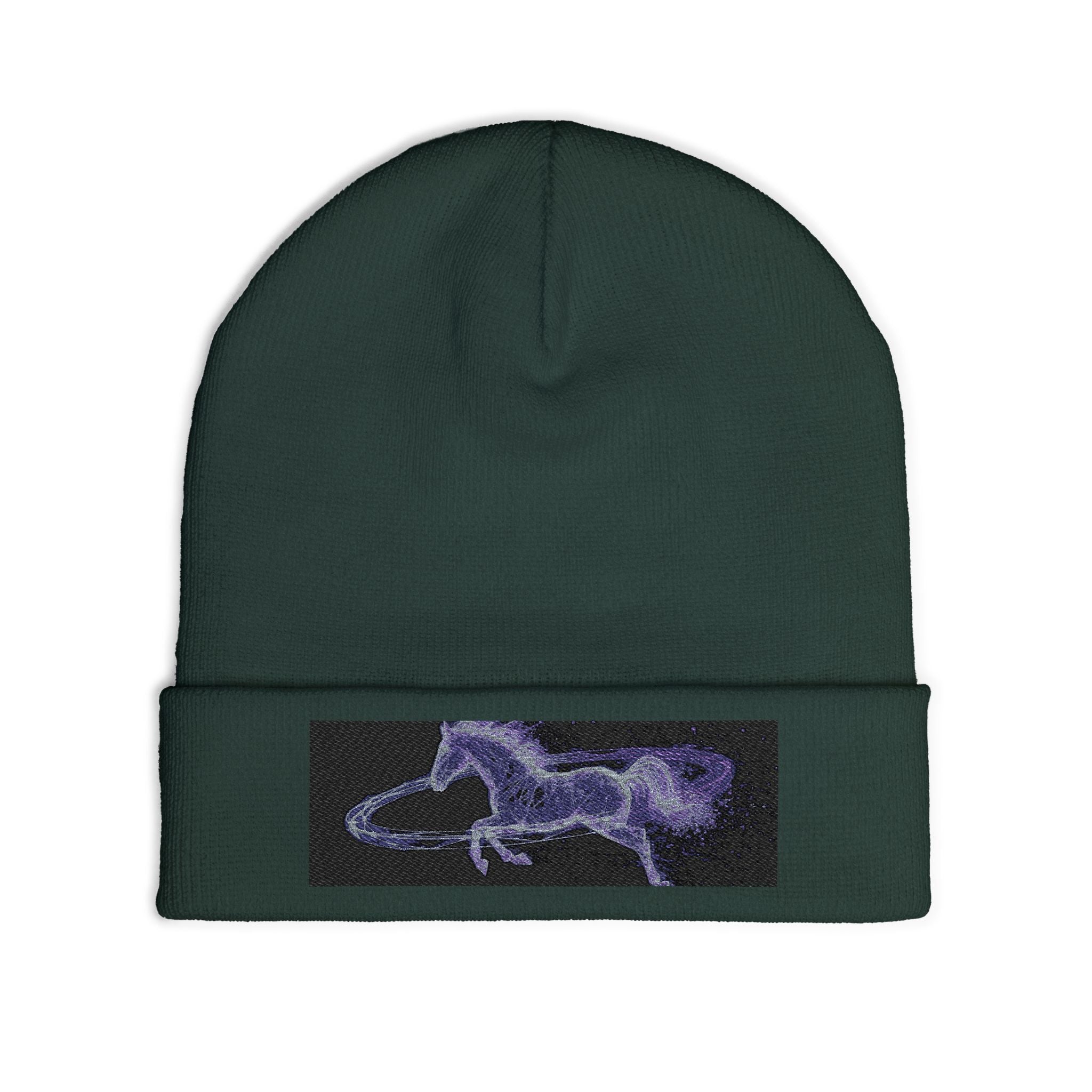 Embroidered Paint Splash Knit Beanie - Artistic Blue & Orange Cuff Hat
