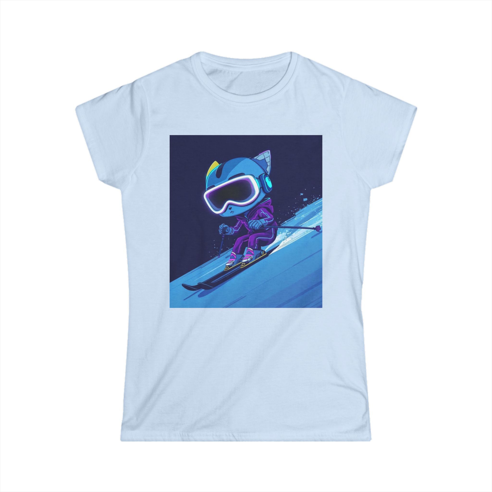 Ski Cat Graphic Tee — 'Level Up' Retro Gaming Skiing Women's T‑Shirt