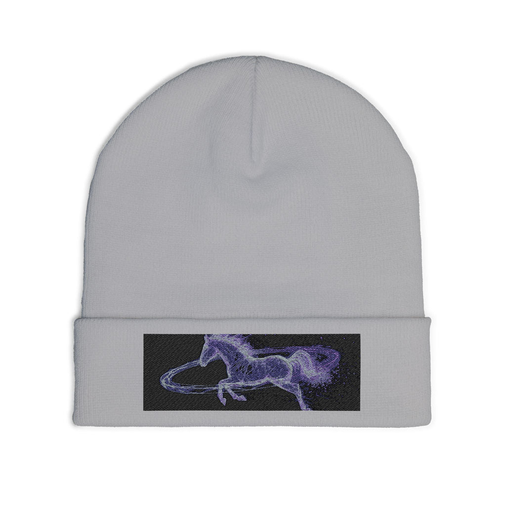 Embroidered Paint Splash Knit Beanie - Artistic Blue & Orange Cuff Hat
