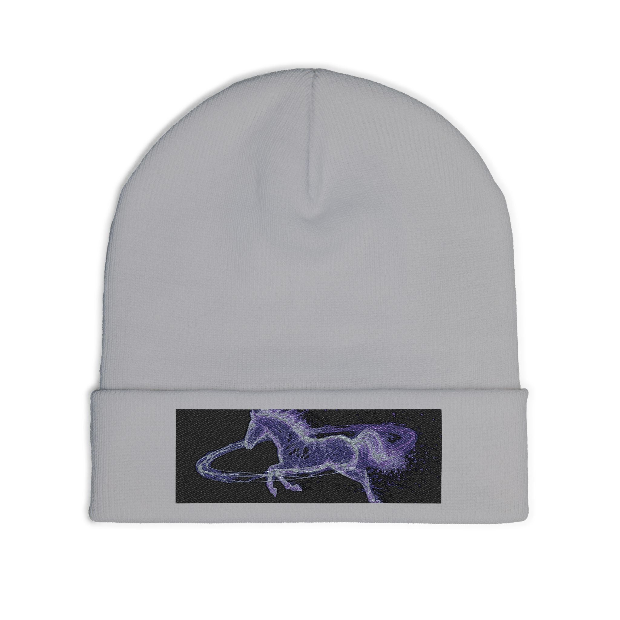Embroidered Paint Splash Knit Beanie - Artistic Blue & Orange Cuff Hat