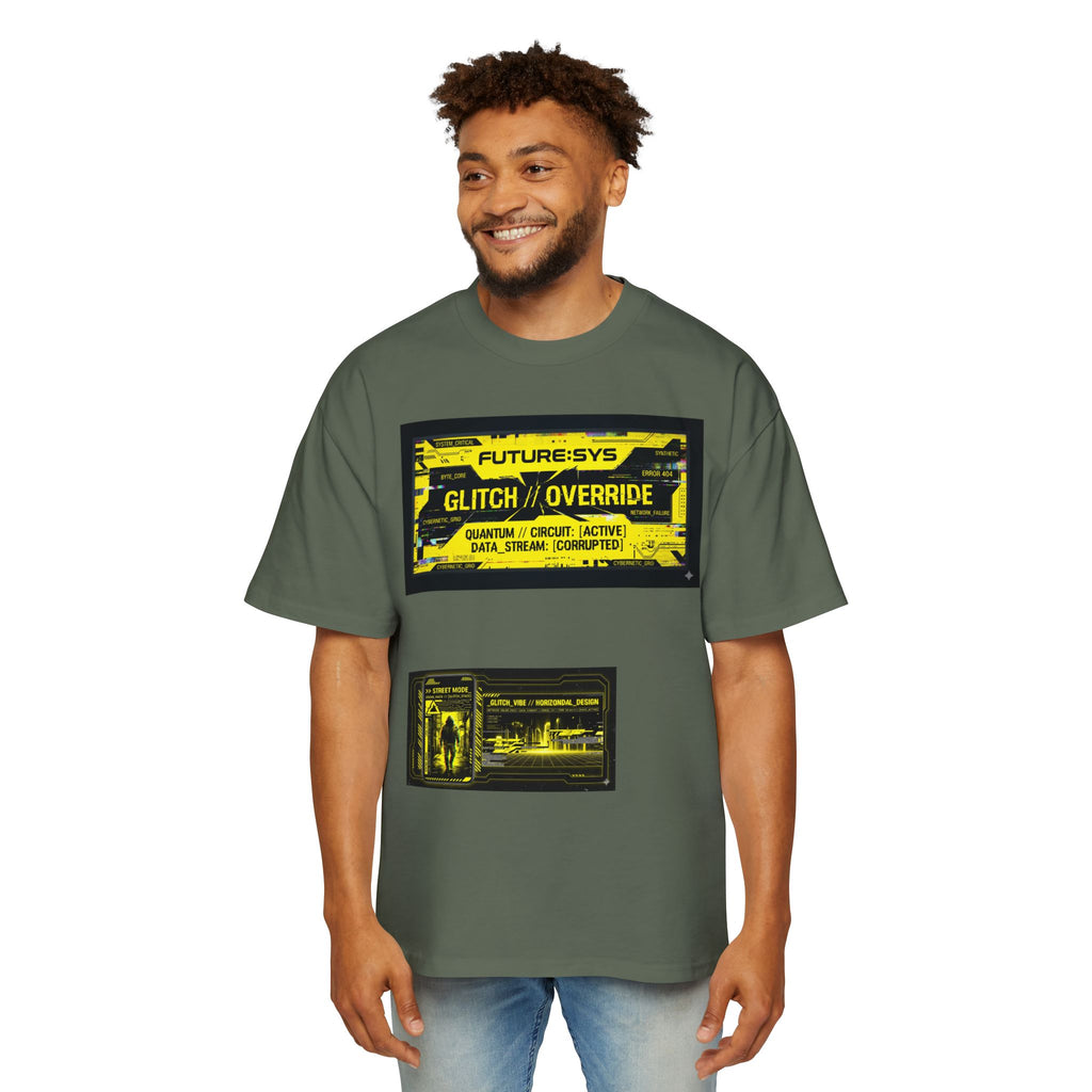 Glitch Override Tee — Futuristic Cyber Graphic Oversized T-Shirt