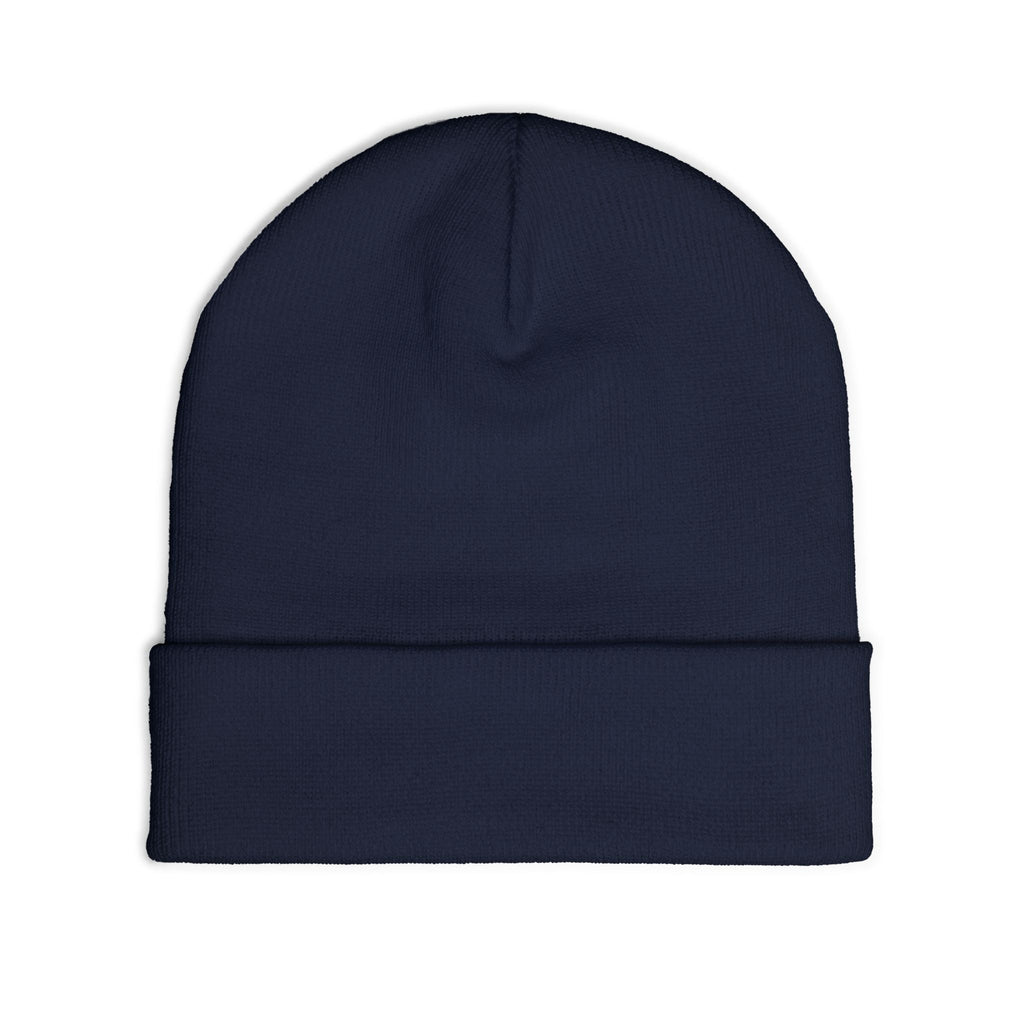 Embroidered Paint Splash Knit Beanie - Artistic Blue & Orange Cuff Hat