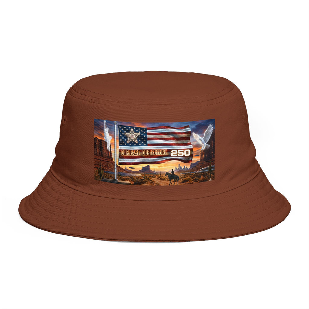 Patriotic Western Bucket Hat — American Flag, Desert Rodeo 250 Patch