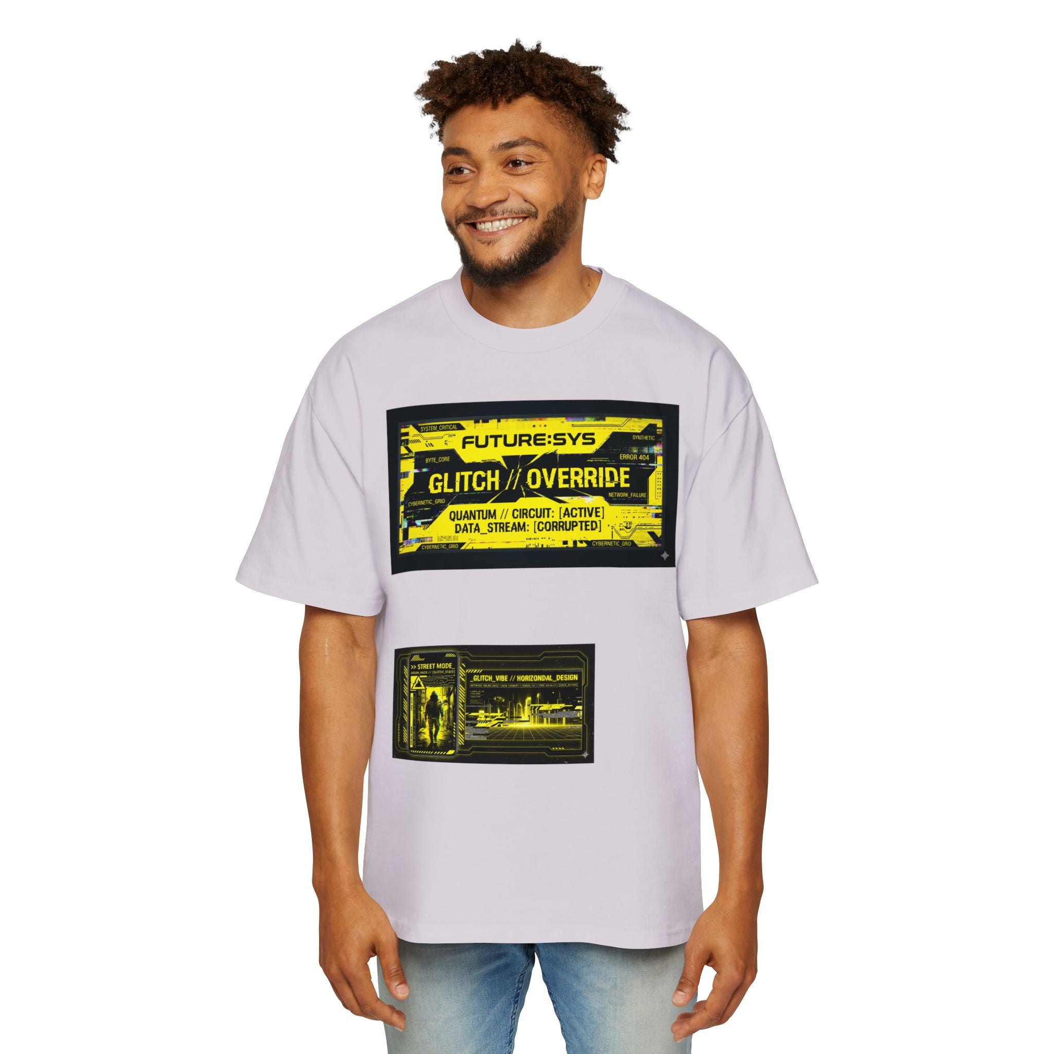 Glitch Override Tee — Futuristic Cyber Graphic Oversized T-Shirt