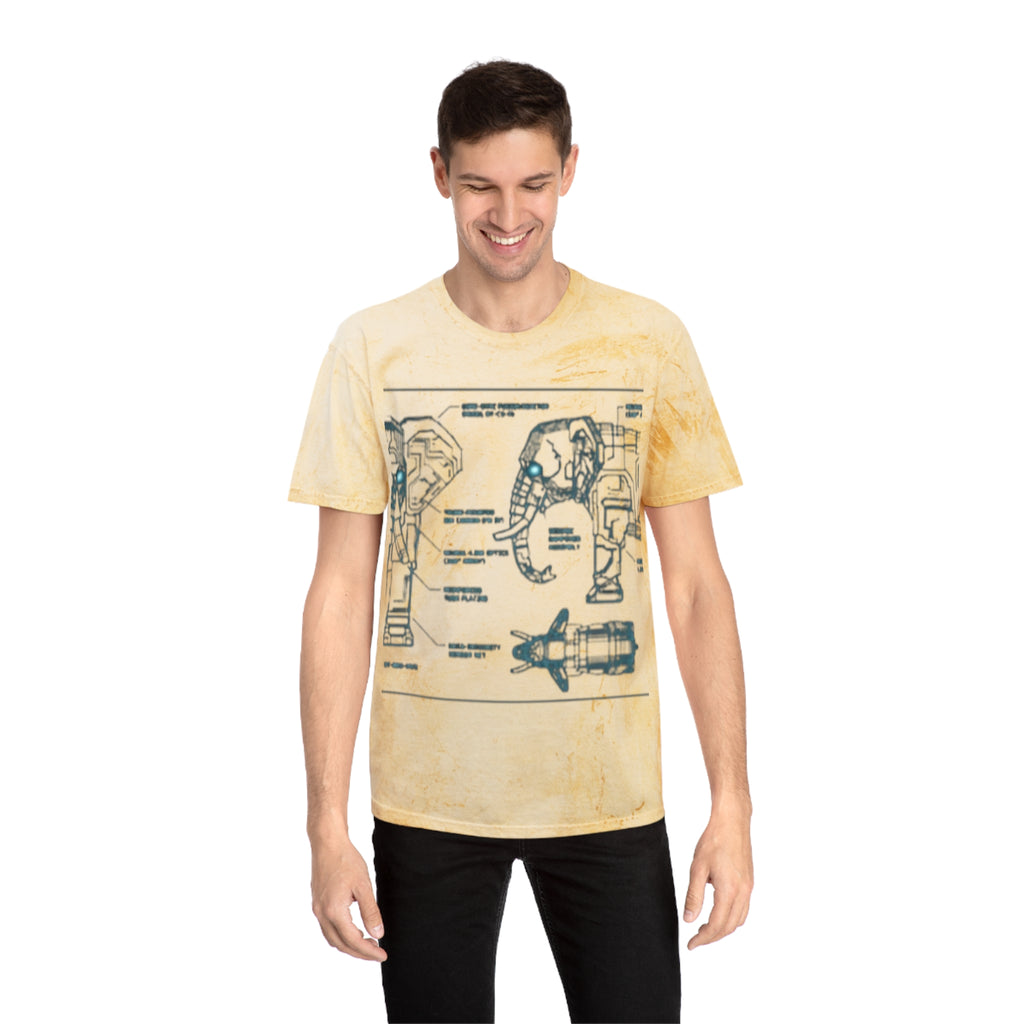 Retro Blueprint Elephant Tee — Vintage Sci‑Fi Blueprint Graphic T-Shirt
