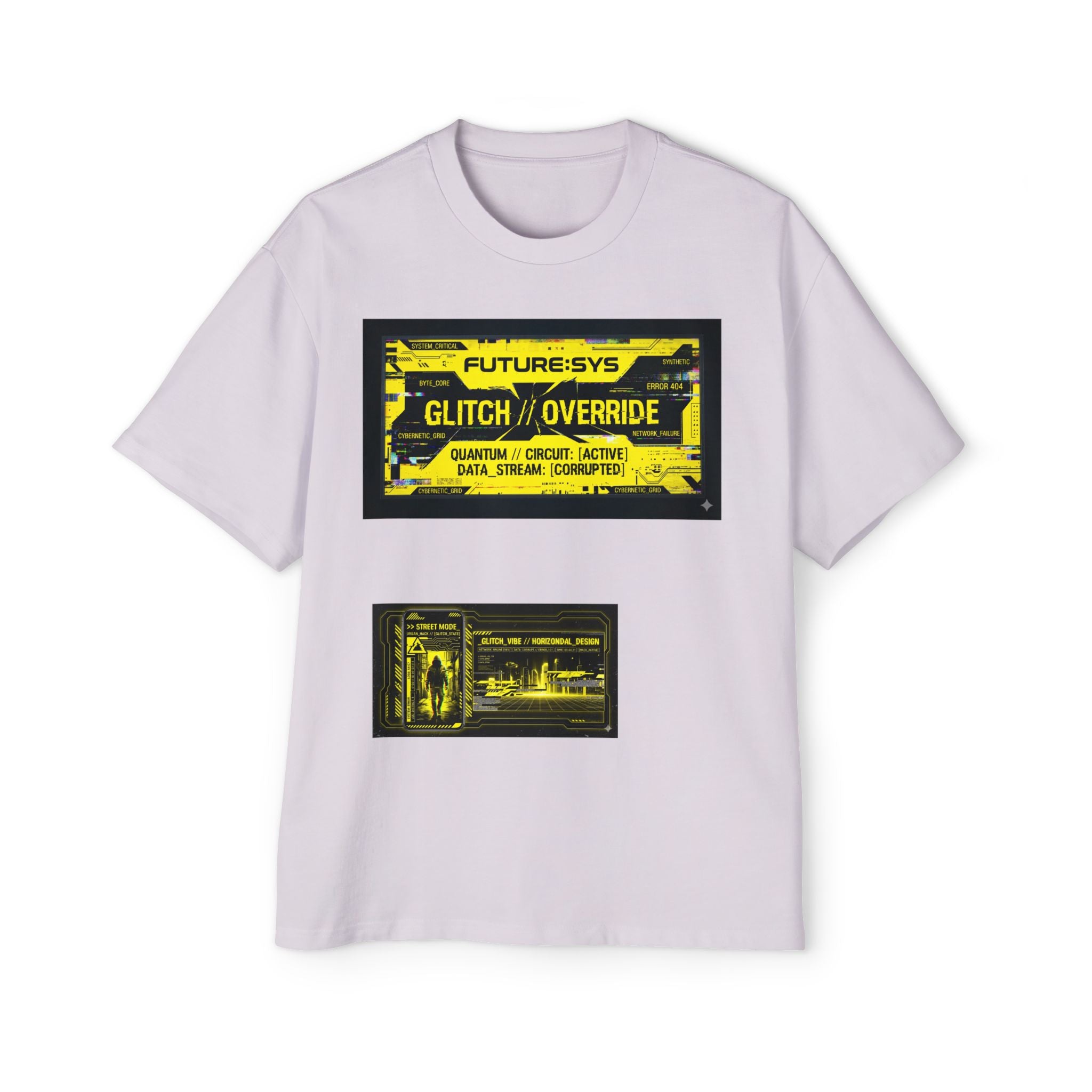 Glitch Override Tee — Futuristic Cyber Graphic Oversized T-Shirt