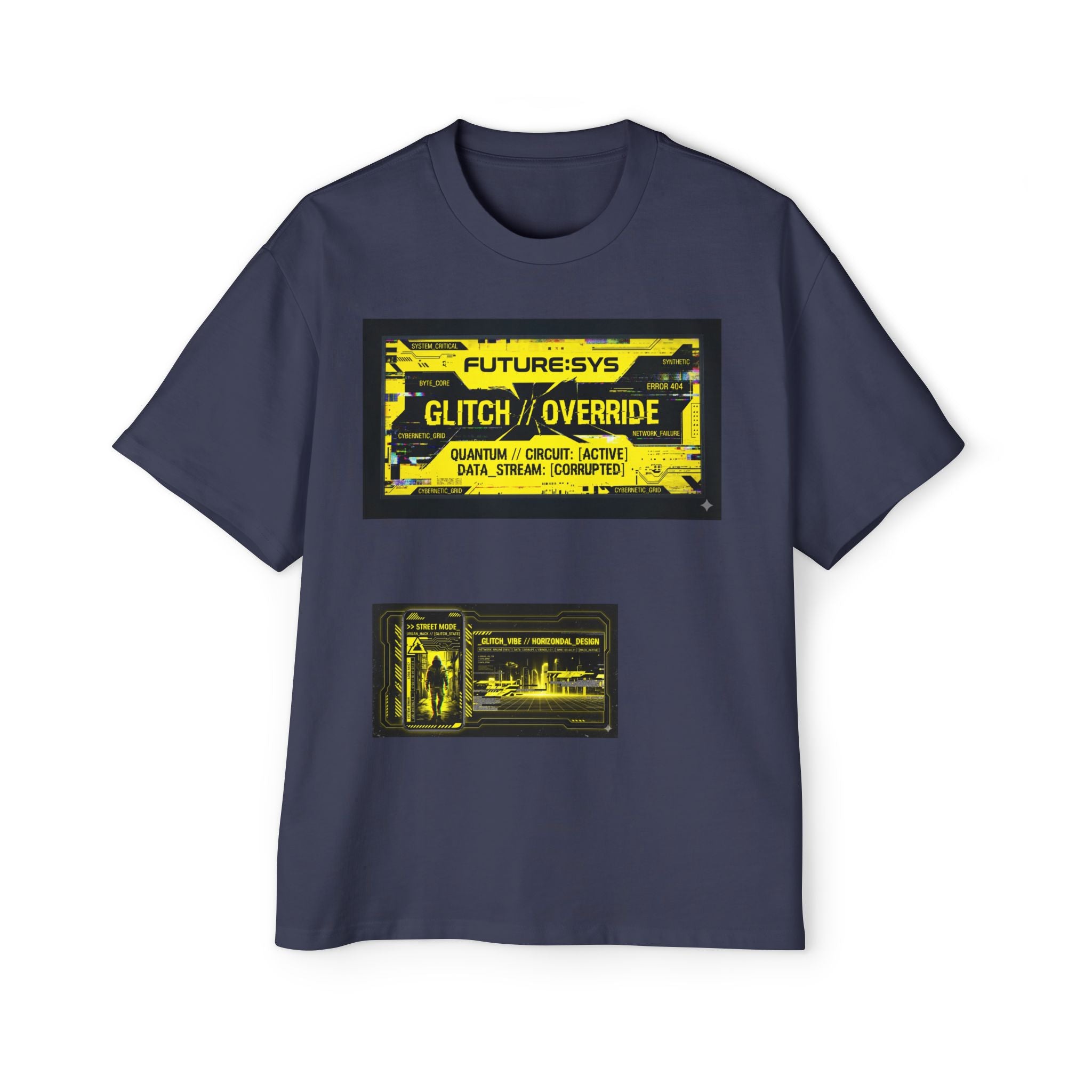 Glitch Override Tee — Futuristic Cyber Graphic Oversized T-Shirt