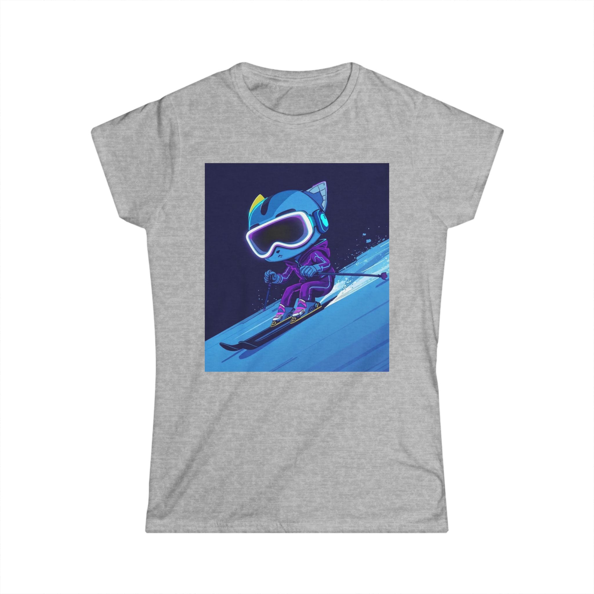 Ski Cat Graphic Tee — 'Level Up' Retro Gaming Skiing Women's T‑Shirt