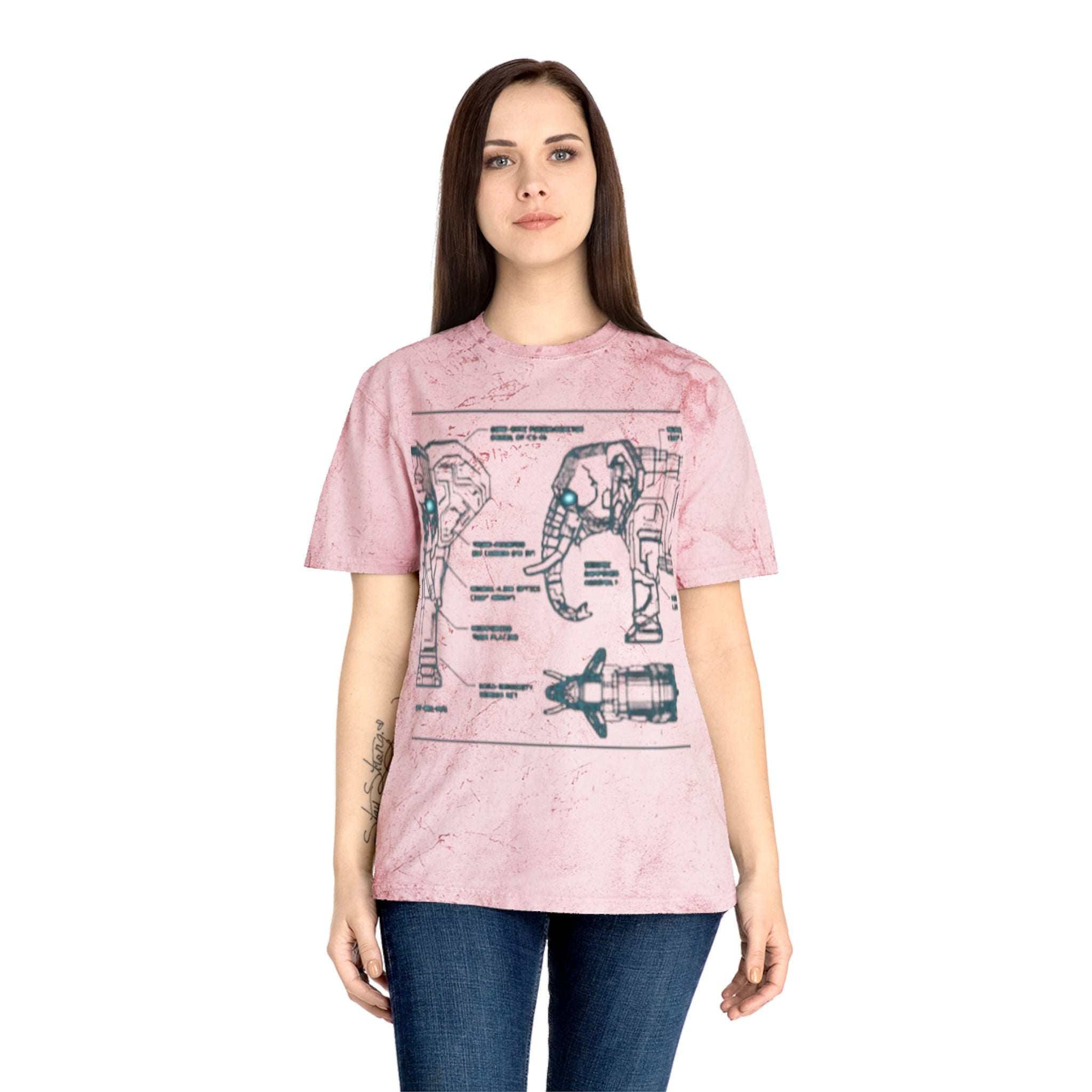 Retro Blueprint Elephant Tee — Vintage Sci‑Fi Blueprint Graphic T-Shirt
