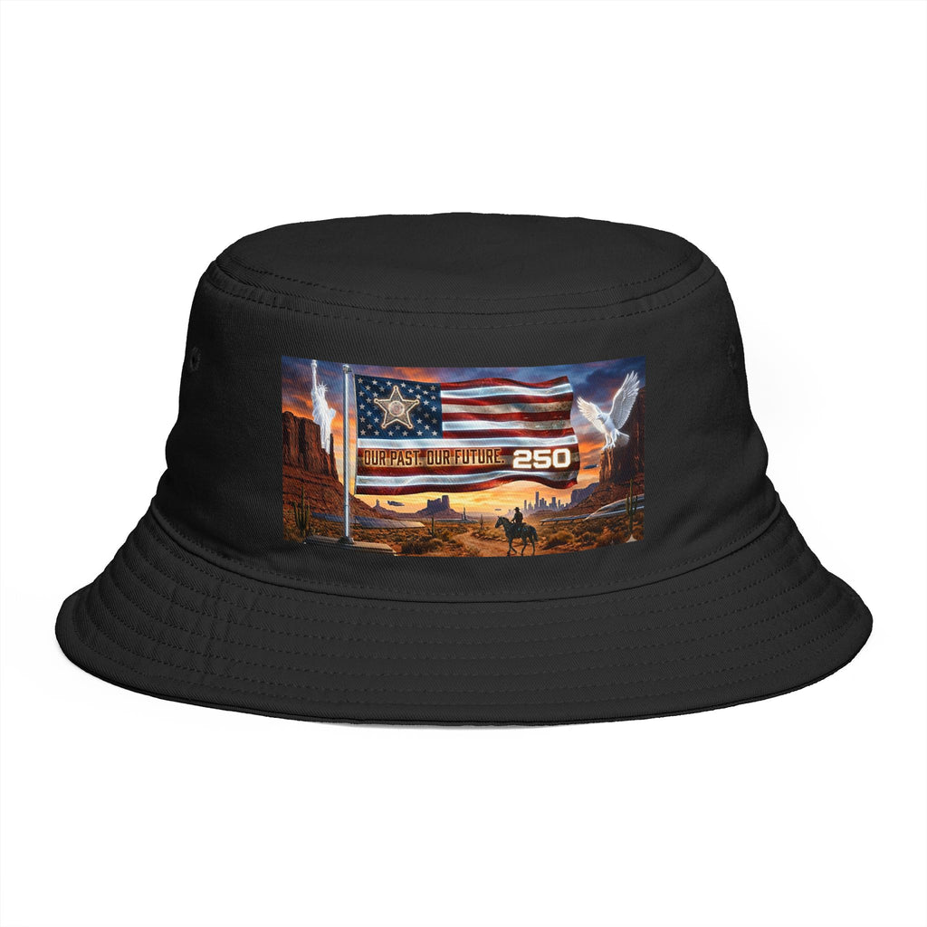 Patriotic Western Bucket Hat — American Flag, Desert Rodeo 250 Patch