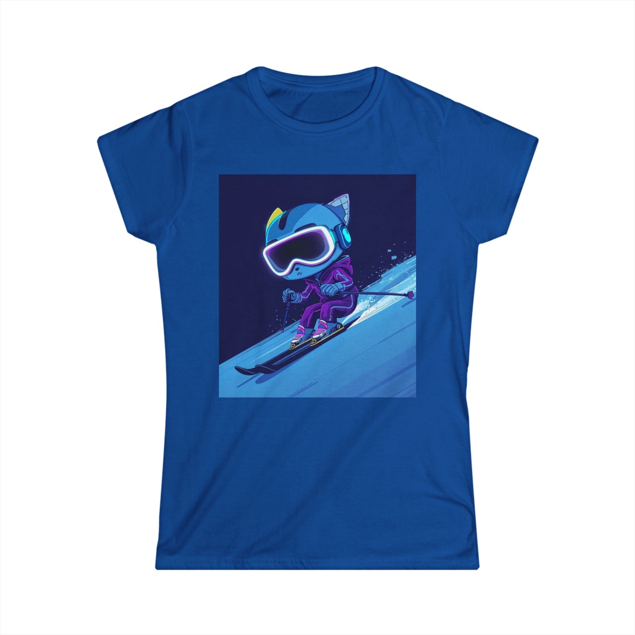 Ski Cat Graphic Tee — 'Level Up' Retro Gaming Skiing Women's T‑Shirt