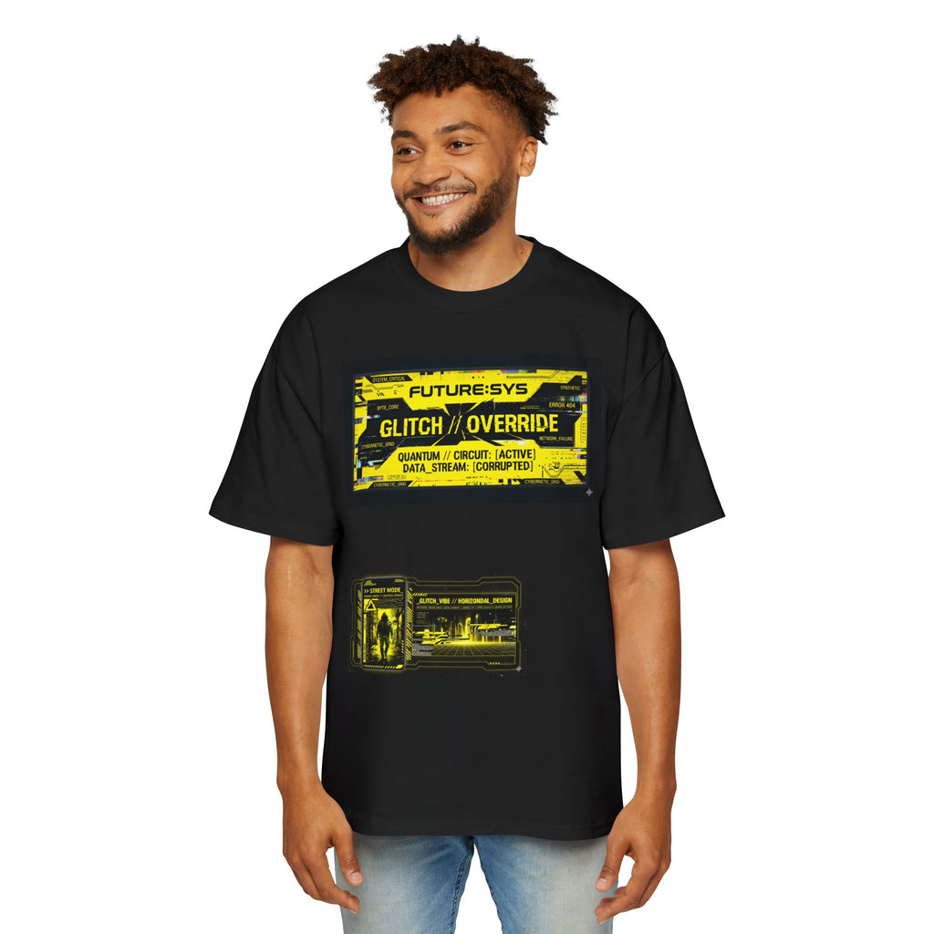 Glitch Override Tee — Futuristic Cyber Graphic Oversized T-Shirt