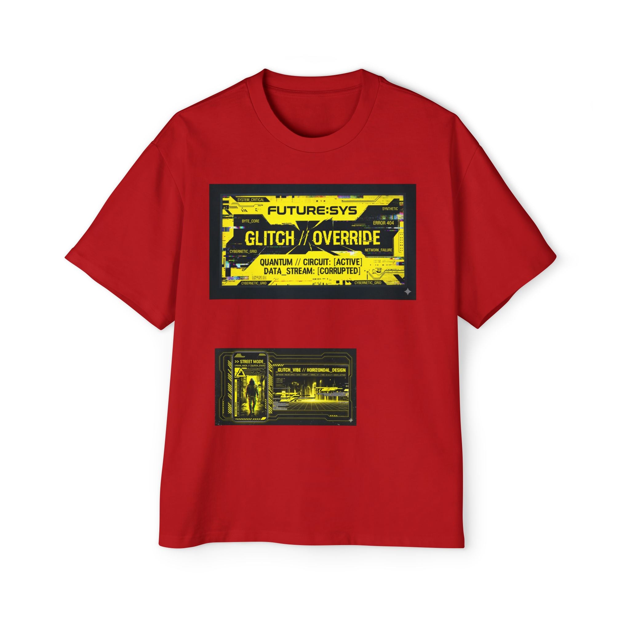 Glitch Override Tee — Futuristic Cyber Graphic Oversized T-Shirt