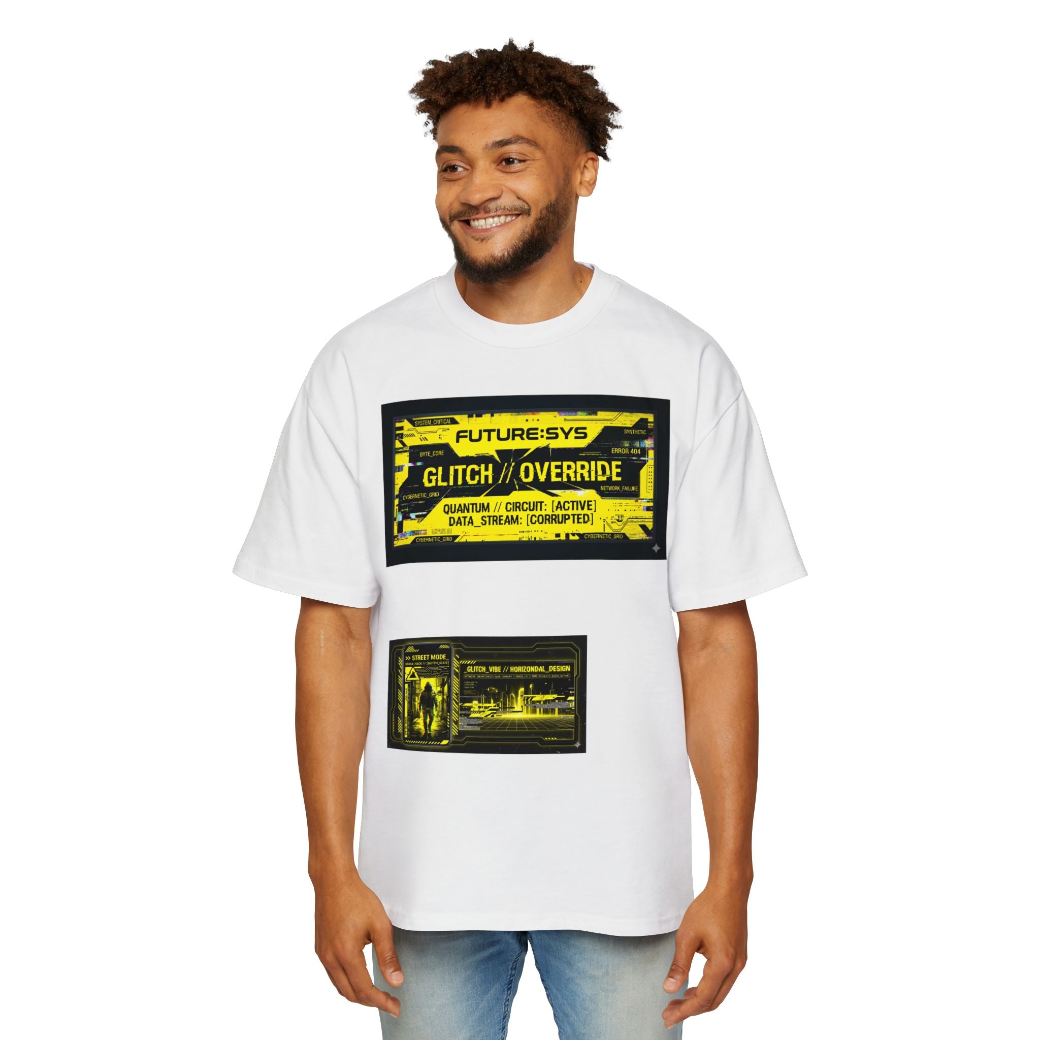 Glitch Override Tee — Futuristic Cyber Graphic Oversized T-Shirt