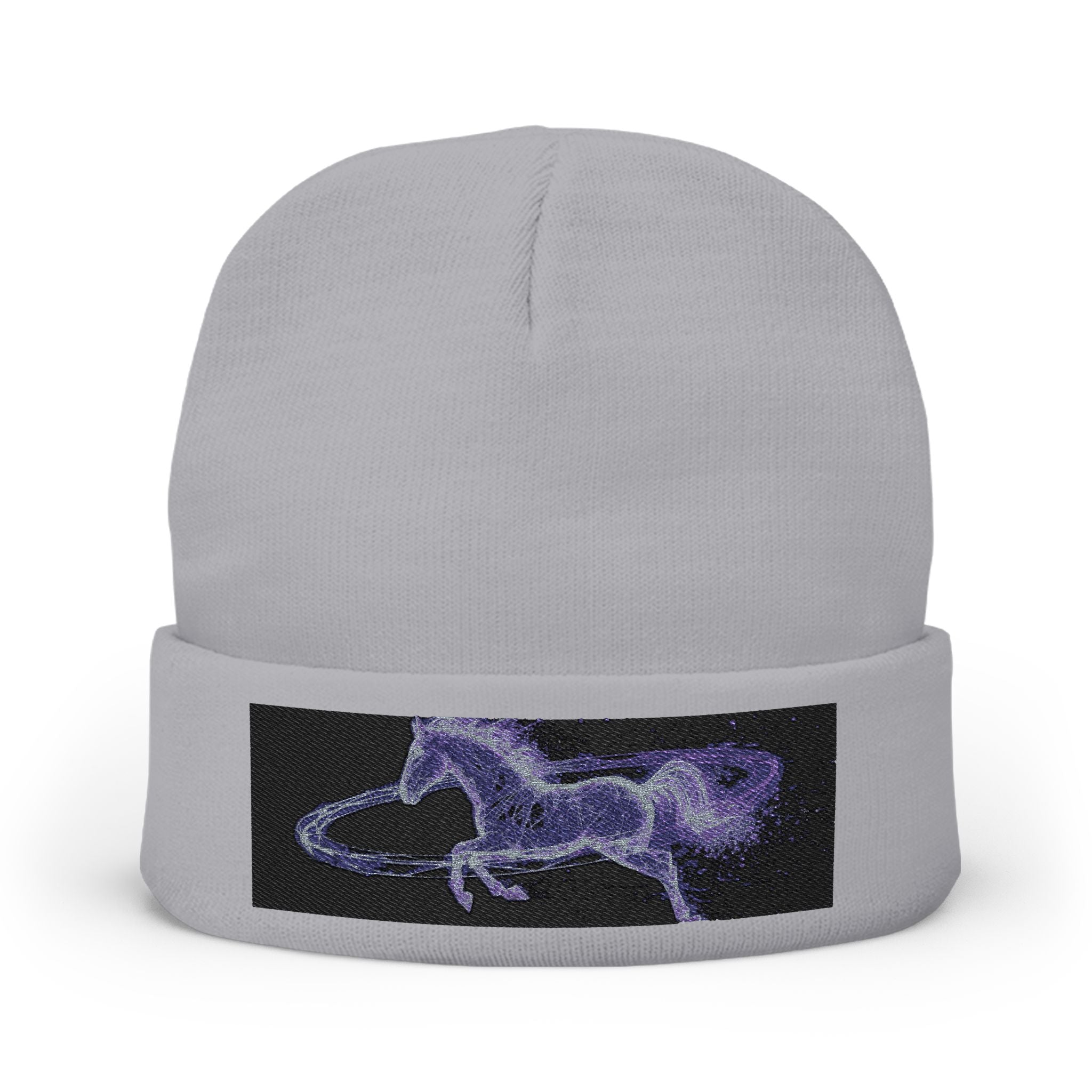 Embroidered Paint Splash Knit Beanie - Artistic Blue & Orange Cuff Hat