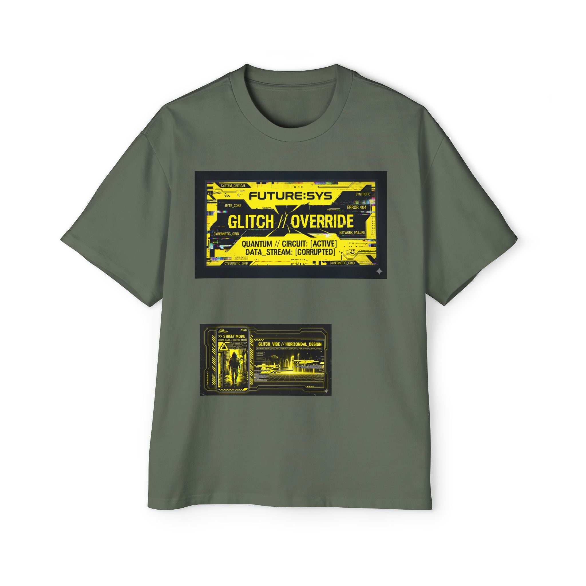 Glitch Override Tee — Futuristic Cyber Graphic Oversized T-Shirt