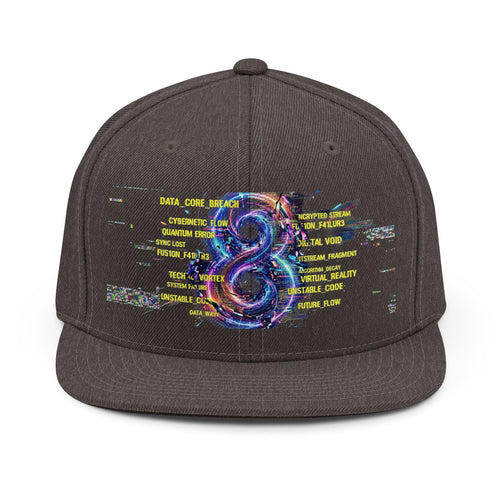 8 Glitch Art Snapback Hat – Neon Digital Infinity Cap