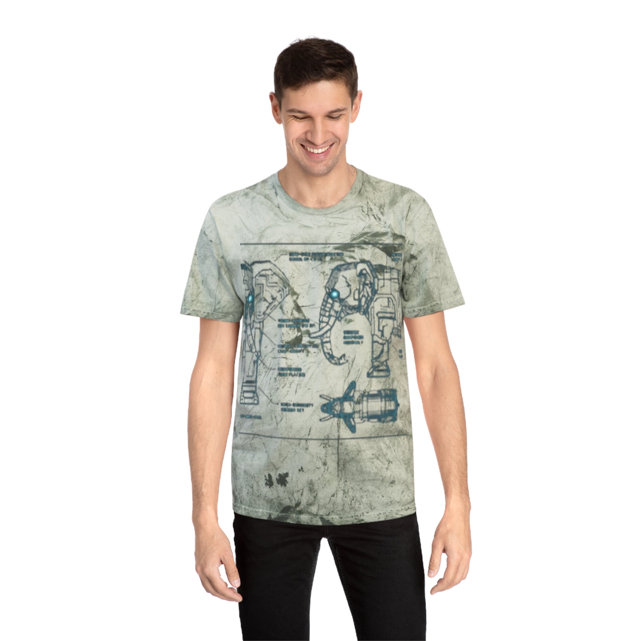 Retro Blueprint Elephant Tee — Vintage Sci‑Fi Blueprint Graphic T-Shirt