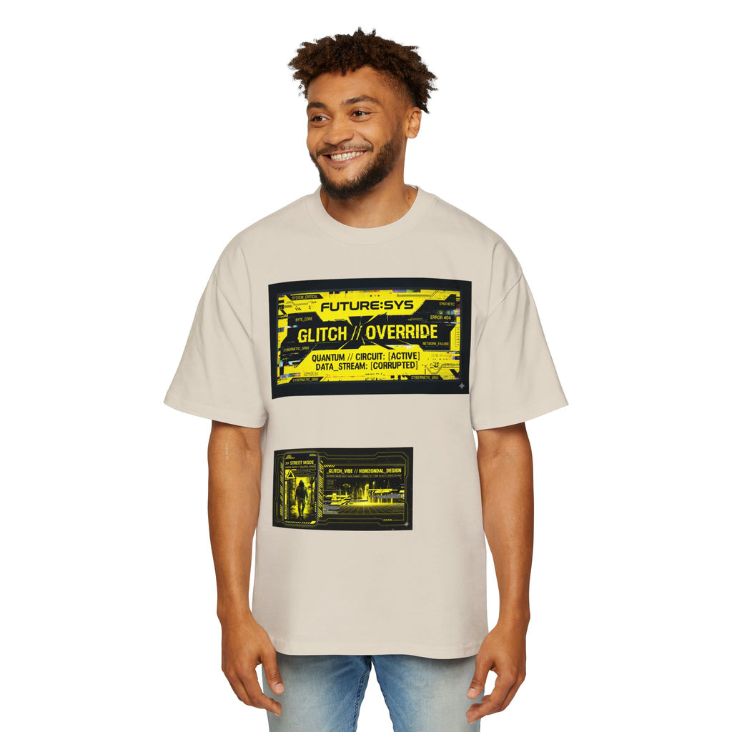 Glitch Override Tee — Futuristic Cyber Graphic Oversized T-Shirt