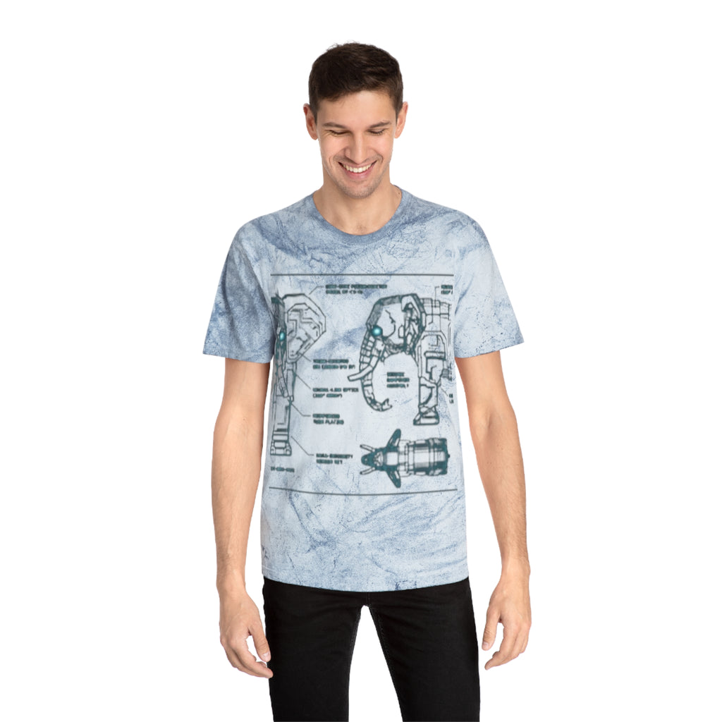 Retro Blueprint Elephant Tee — Vintage Sci‑Fi Blueprint Graphic T-Shirt