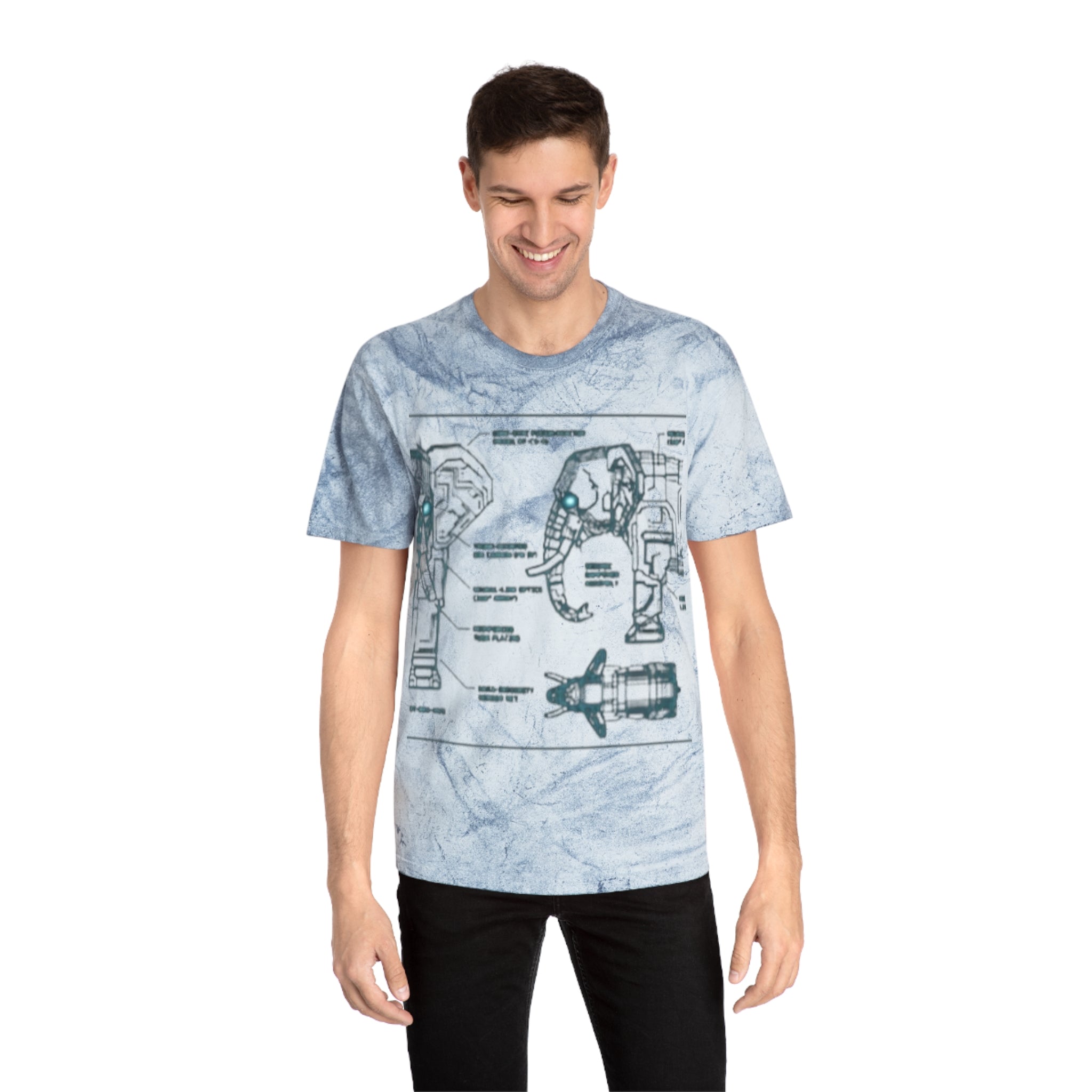 Retro Blueprint Elephant Tee — Vintage Sci‑Fi Blueprint Graphic T-Shirt