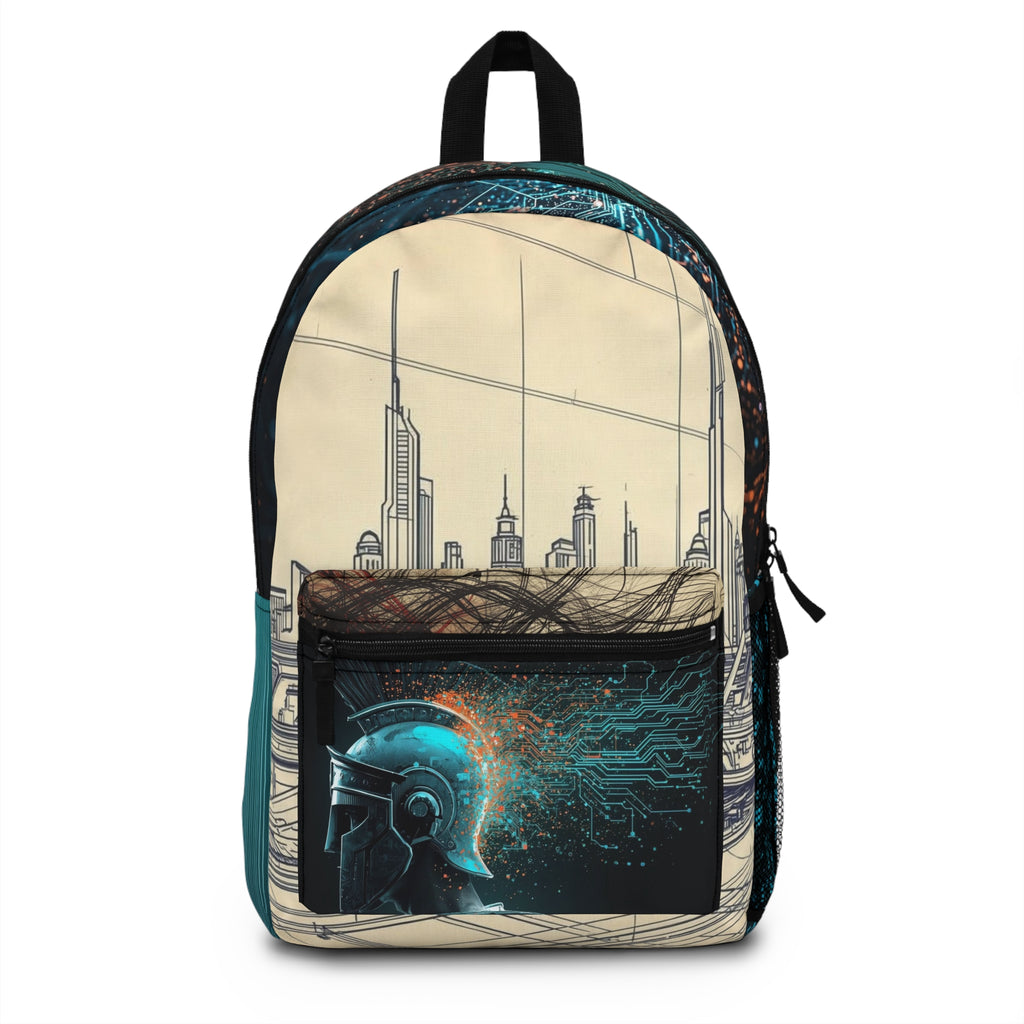 Cyber Spartan Backpack — Futuristic Neon City Tech Bag
