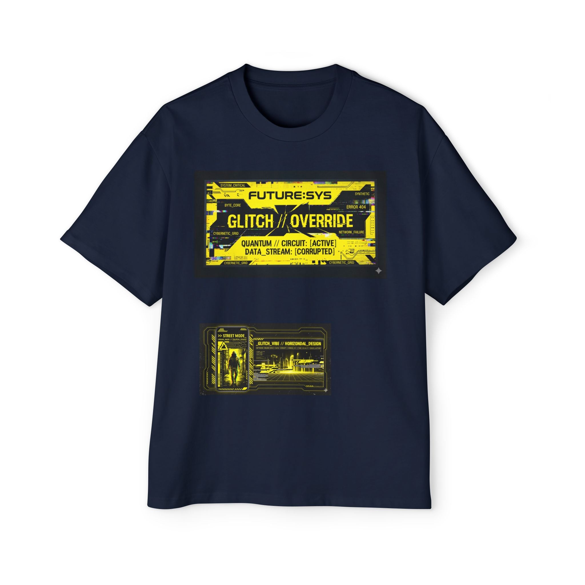 Glitch Override Tee — Futuristic Cyber Graphic Oversized T-Shirt