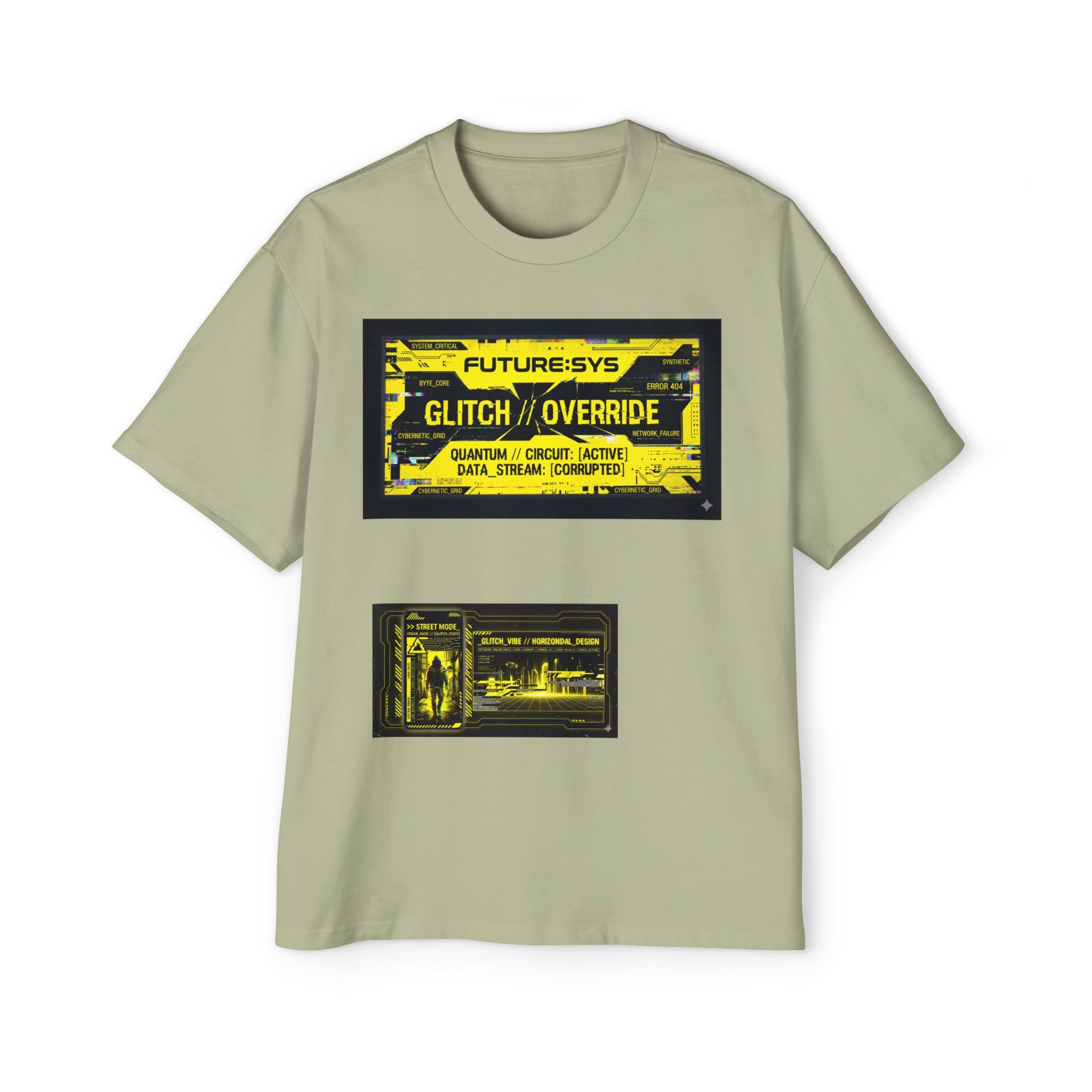 Glitch Override Tee — Futuristic Cyber Graphic Oversized T-Shirt