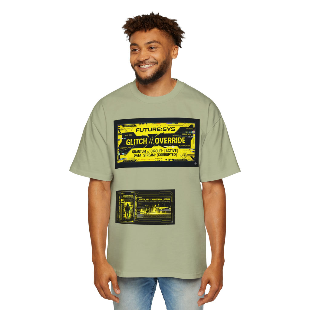 Glitch Override Tee — Futuristic Cyber Graphic Oversized T-Shirt