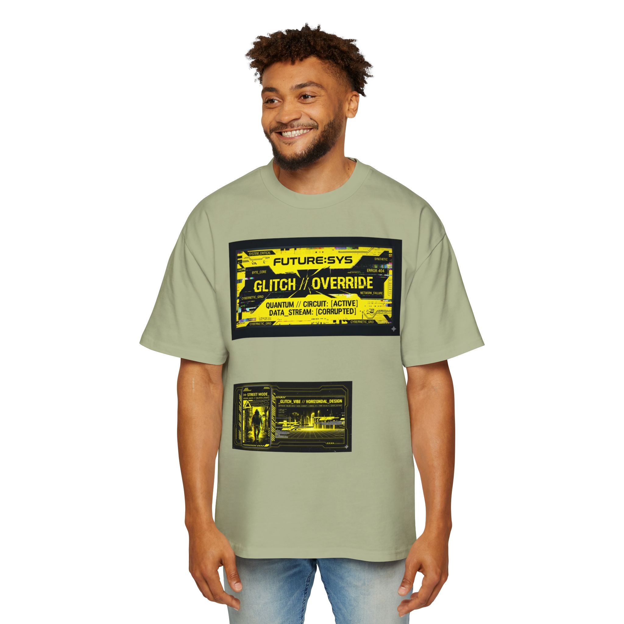 Glitch Override Tee — Futuristic Cyber Graphic Oversized T-Shirt