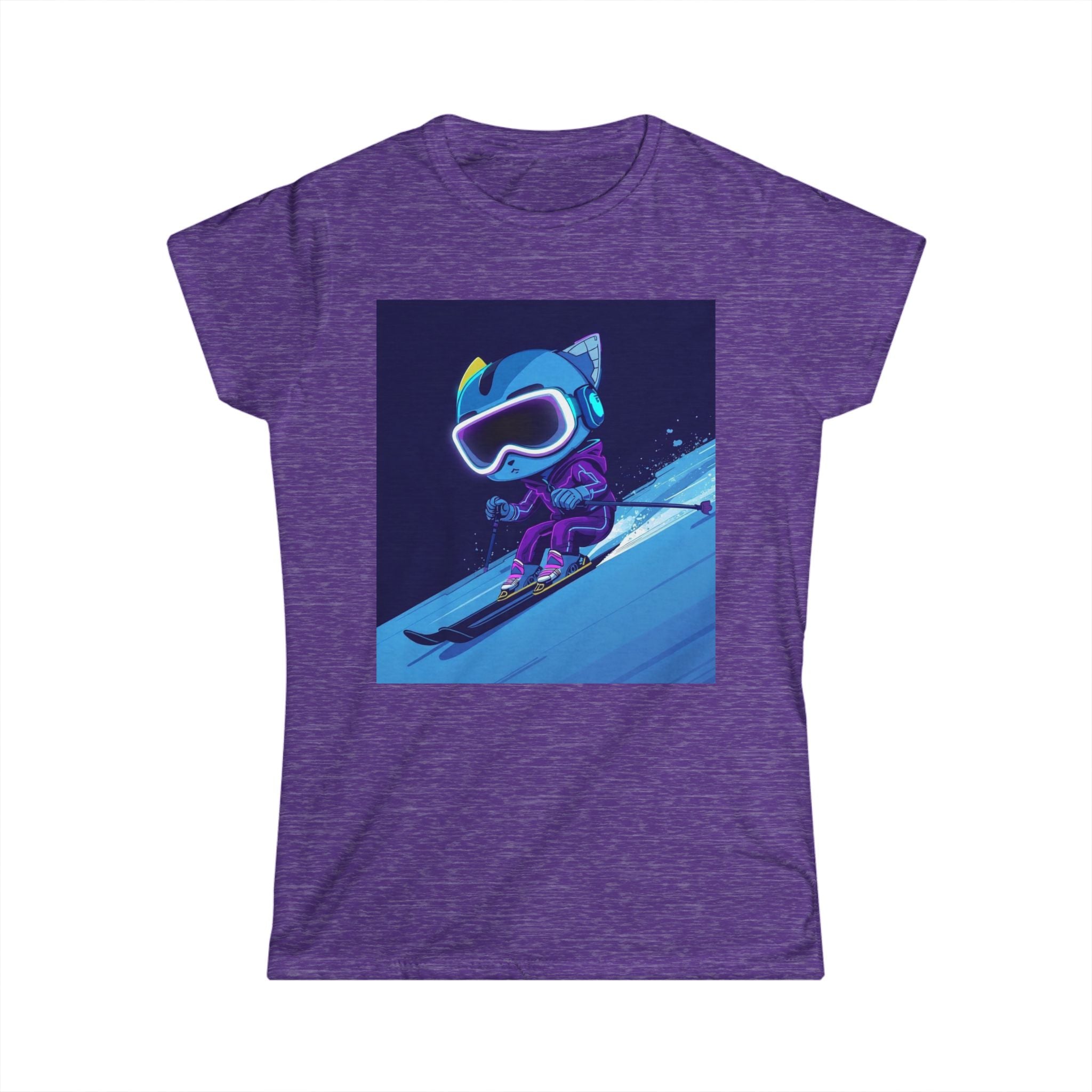 Ski Cat Graphic Tee — 'Level Up' Retro Gaming Skiing Women's T‑Shirt