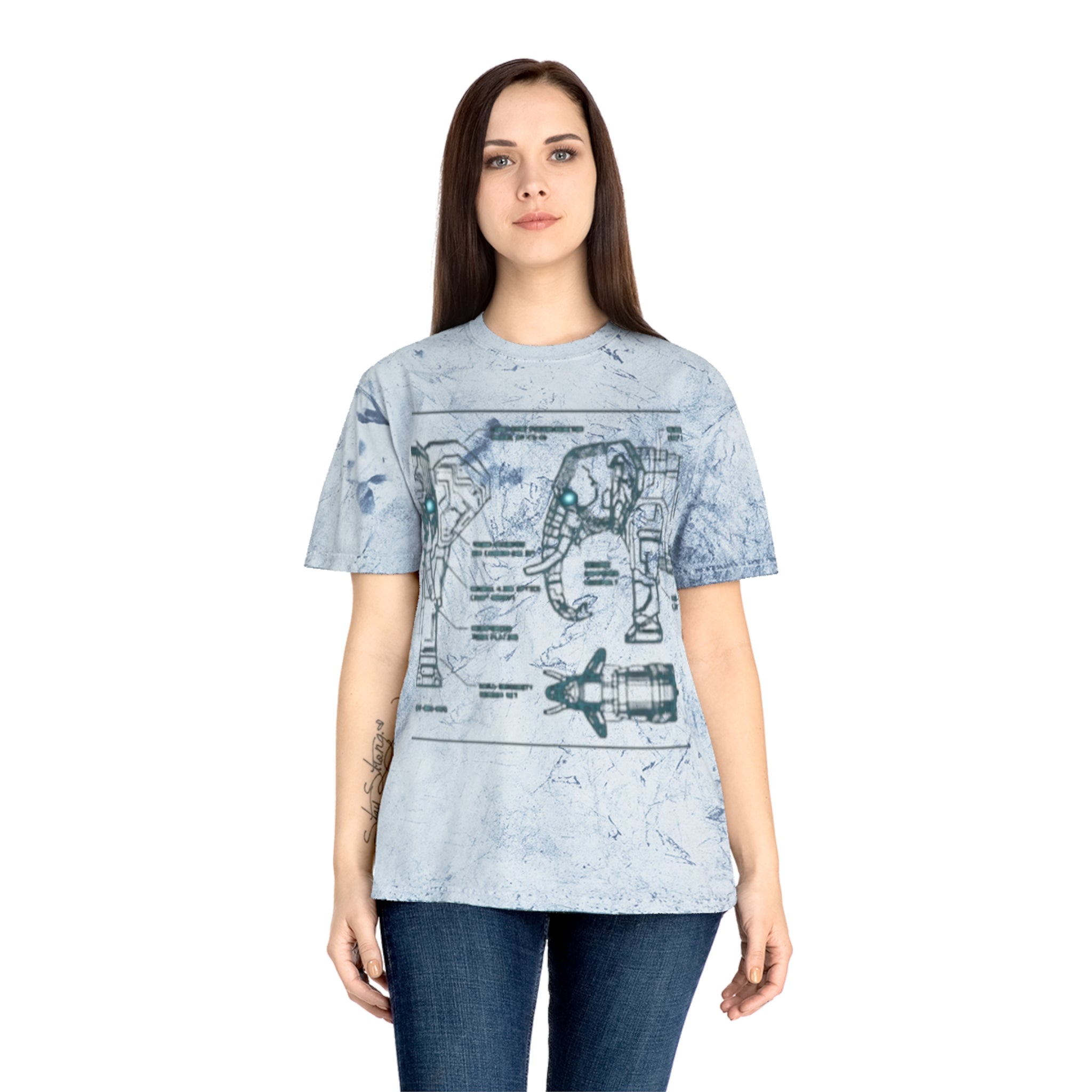 Retro Blueprint Elephant Tee — Vintage Sci‑Fi Blueprint Graphic T-Shirt