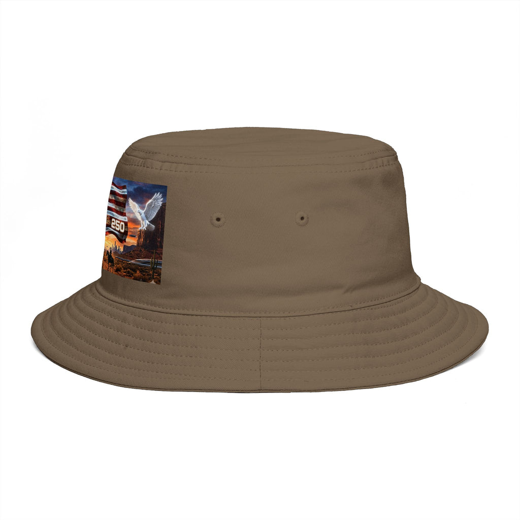Patriotic Western Bucket Hat — American Flag, Desert Rodeo 250 Patch