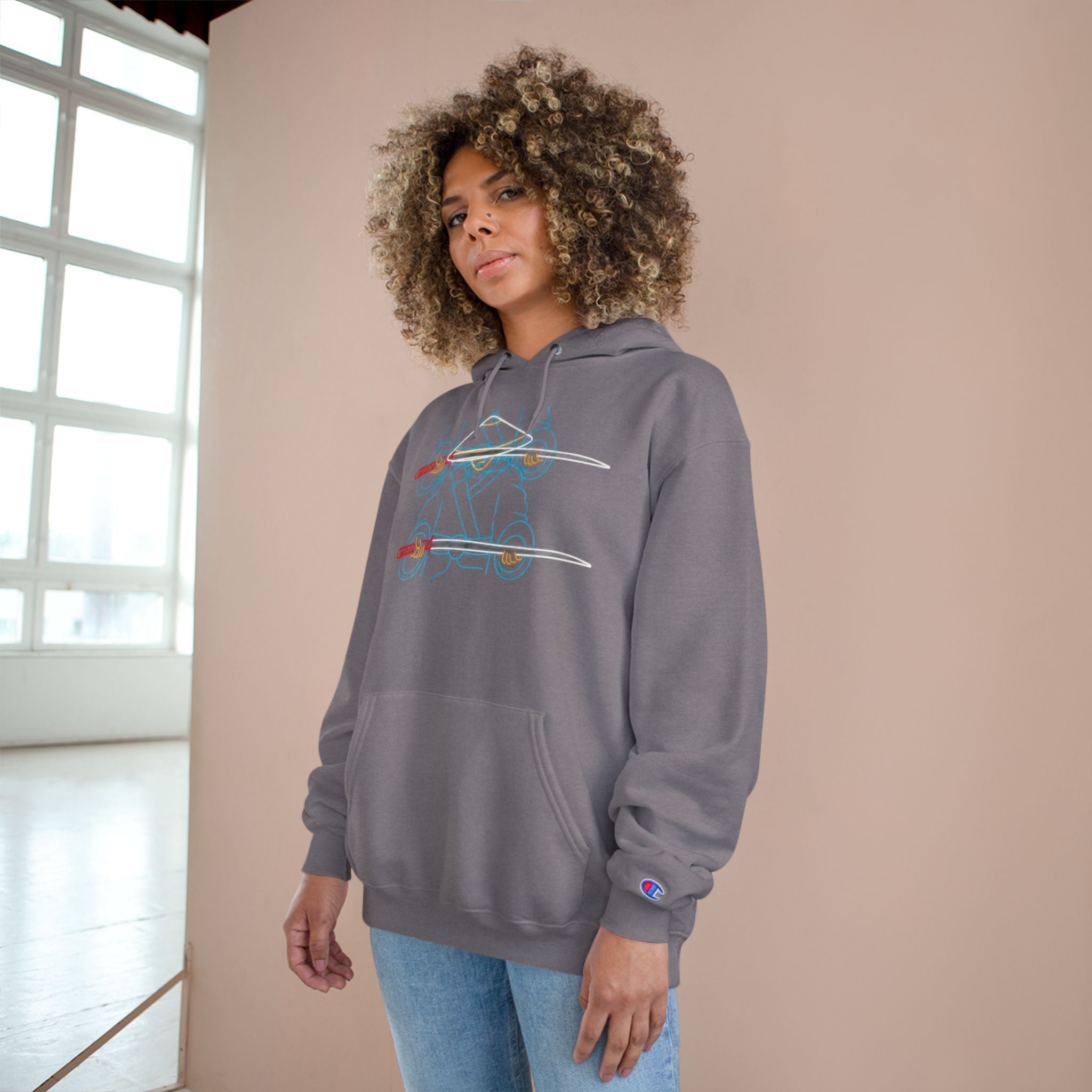 Skateboard Neon Lines Hoodie – Retro Skate Graphic Champion Sweatshirt