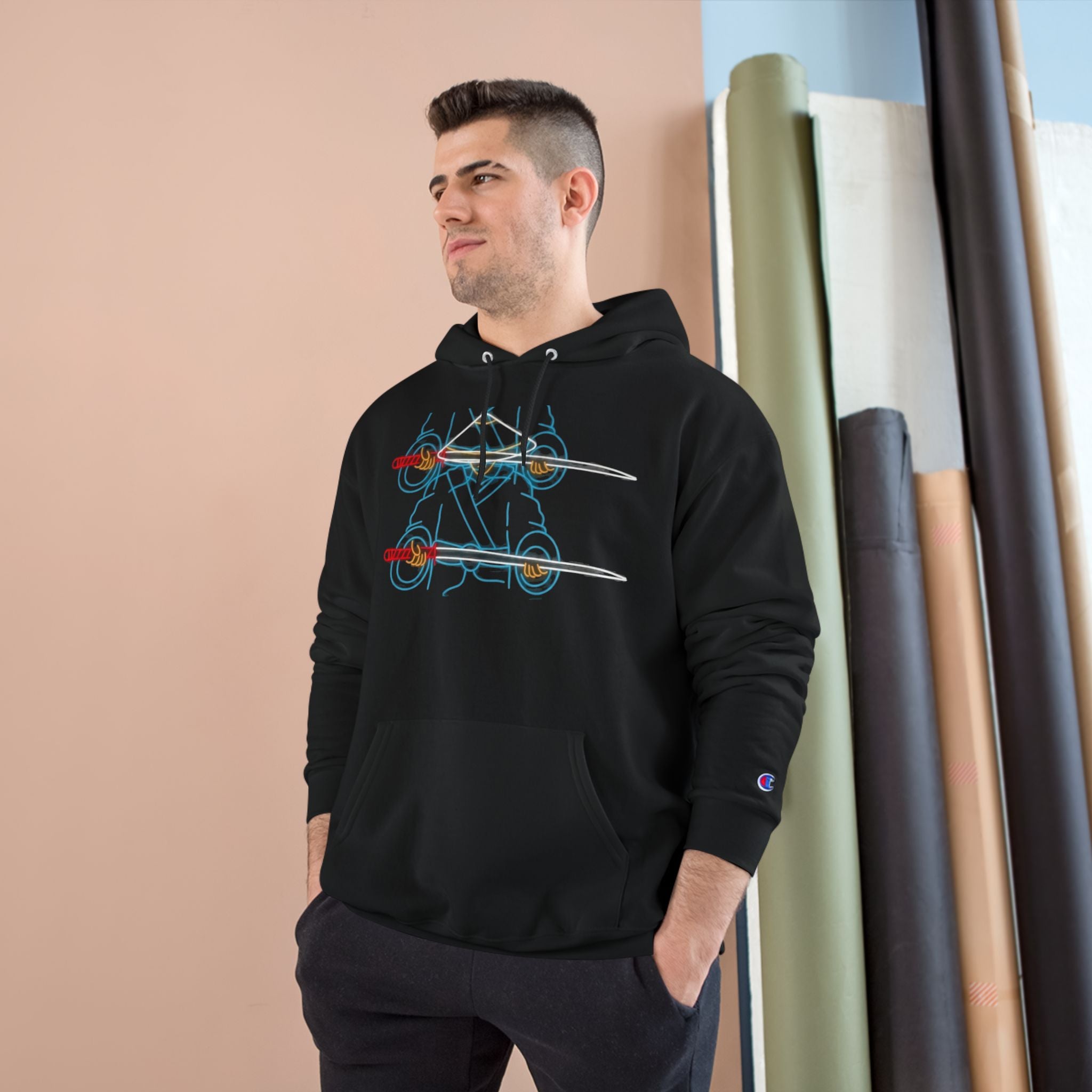 Skateboard Neon Lines Hoodie – Retro Skate Graphic Champion Sweatshirt