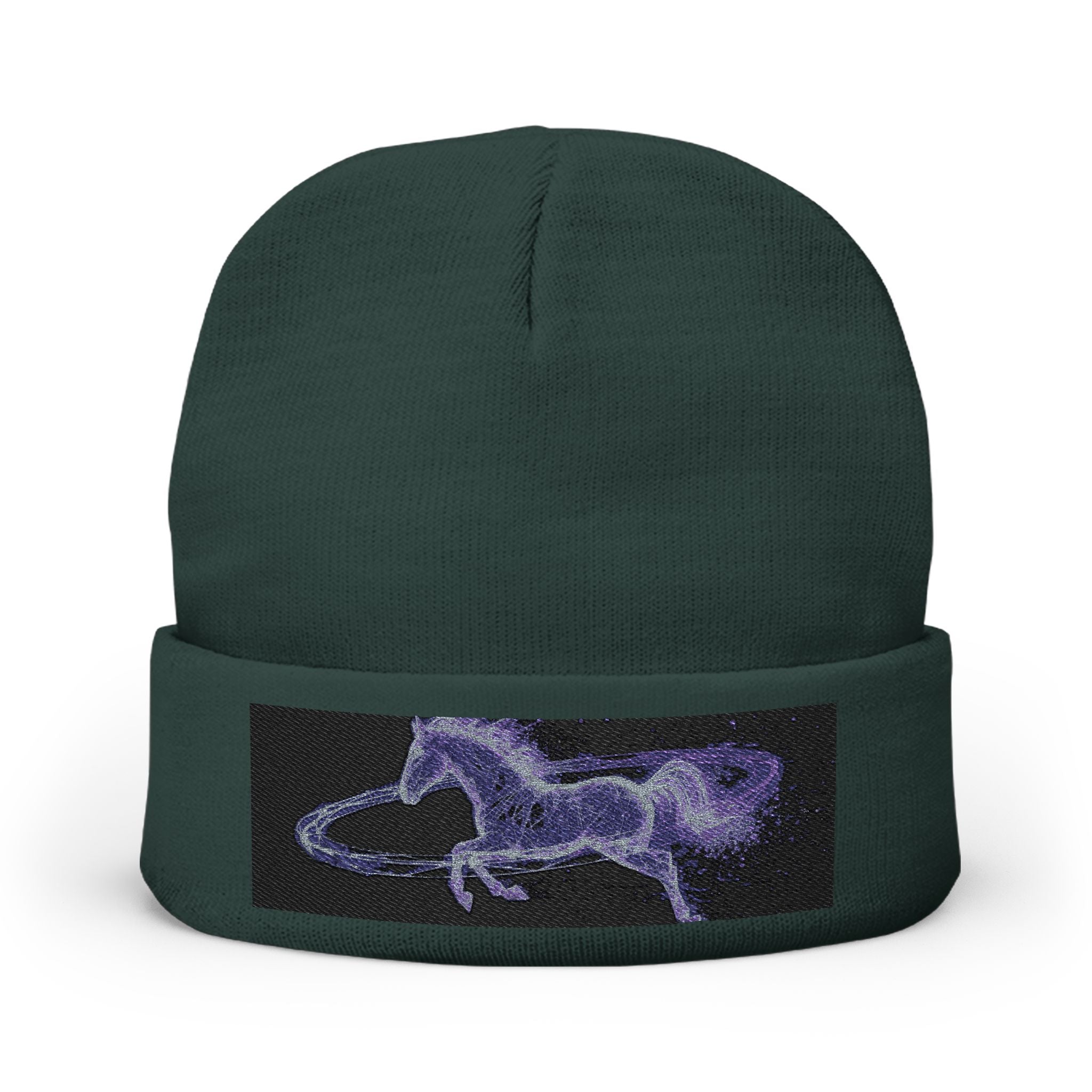 Embroidered Paint Splash Knit Beanie - Artistic Blue & Orange Cuff Hat