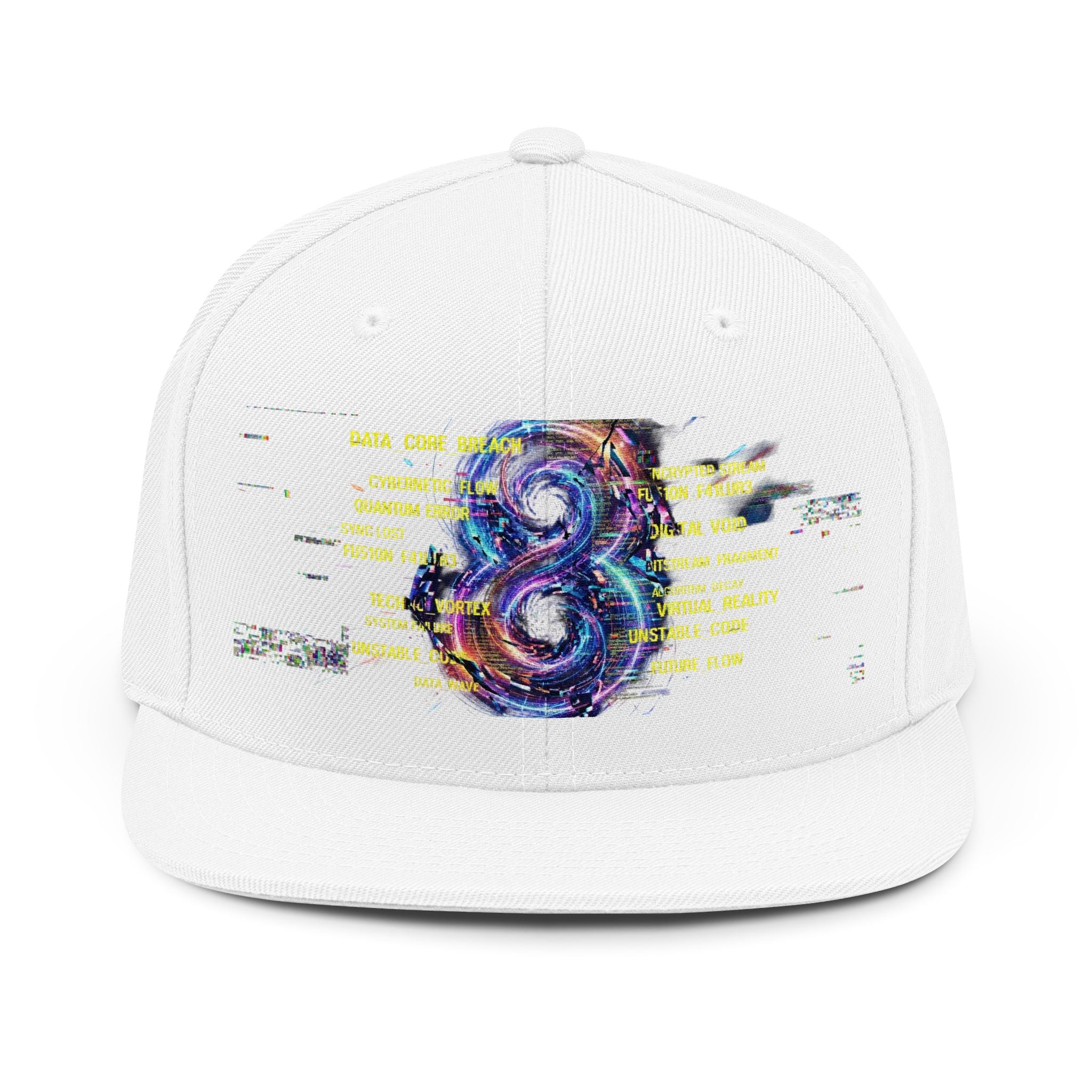 8 Glitch Art Snapback Hat – Neon Digital Infinity Cap