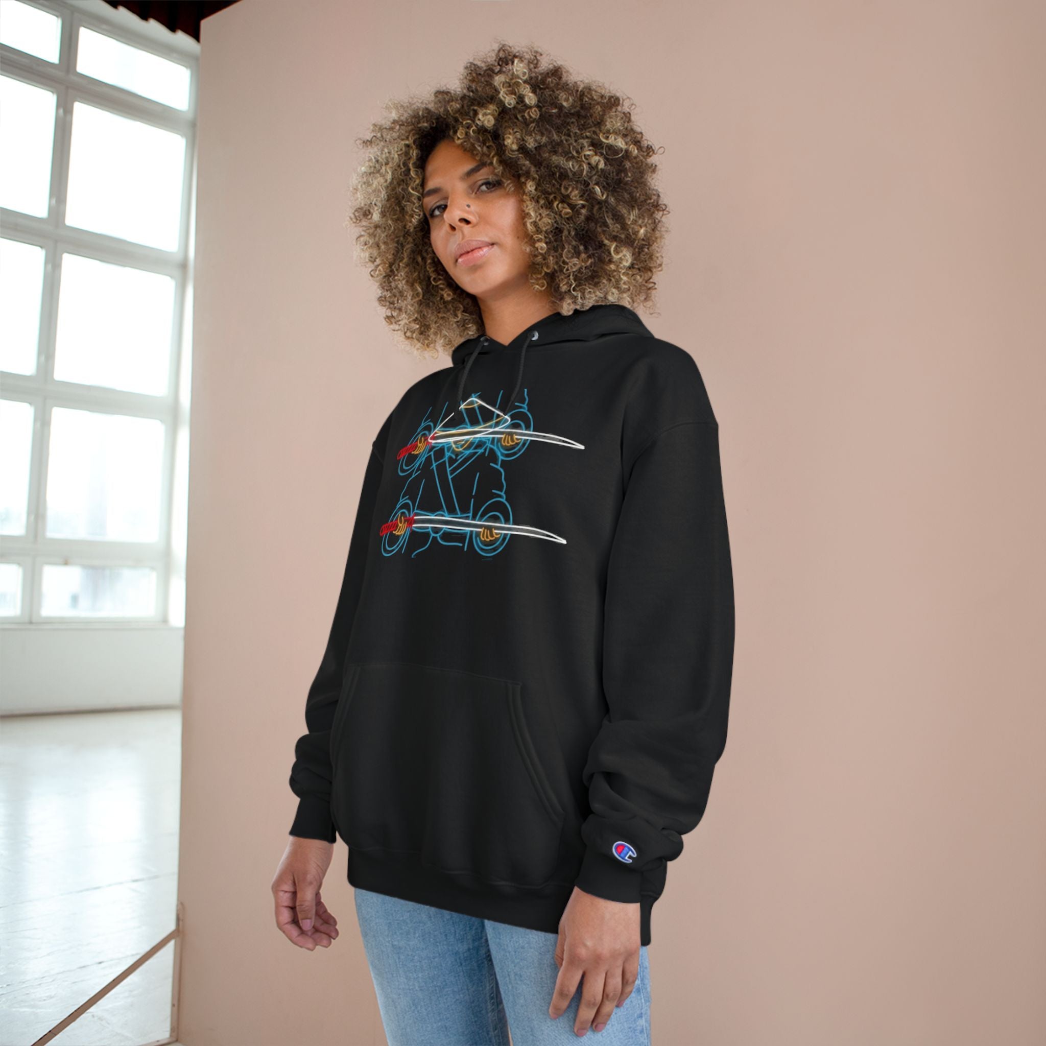 Skateboard Neon Lines Hoodie – Retro Skate Graphic Champion Sweatshirt