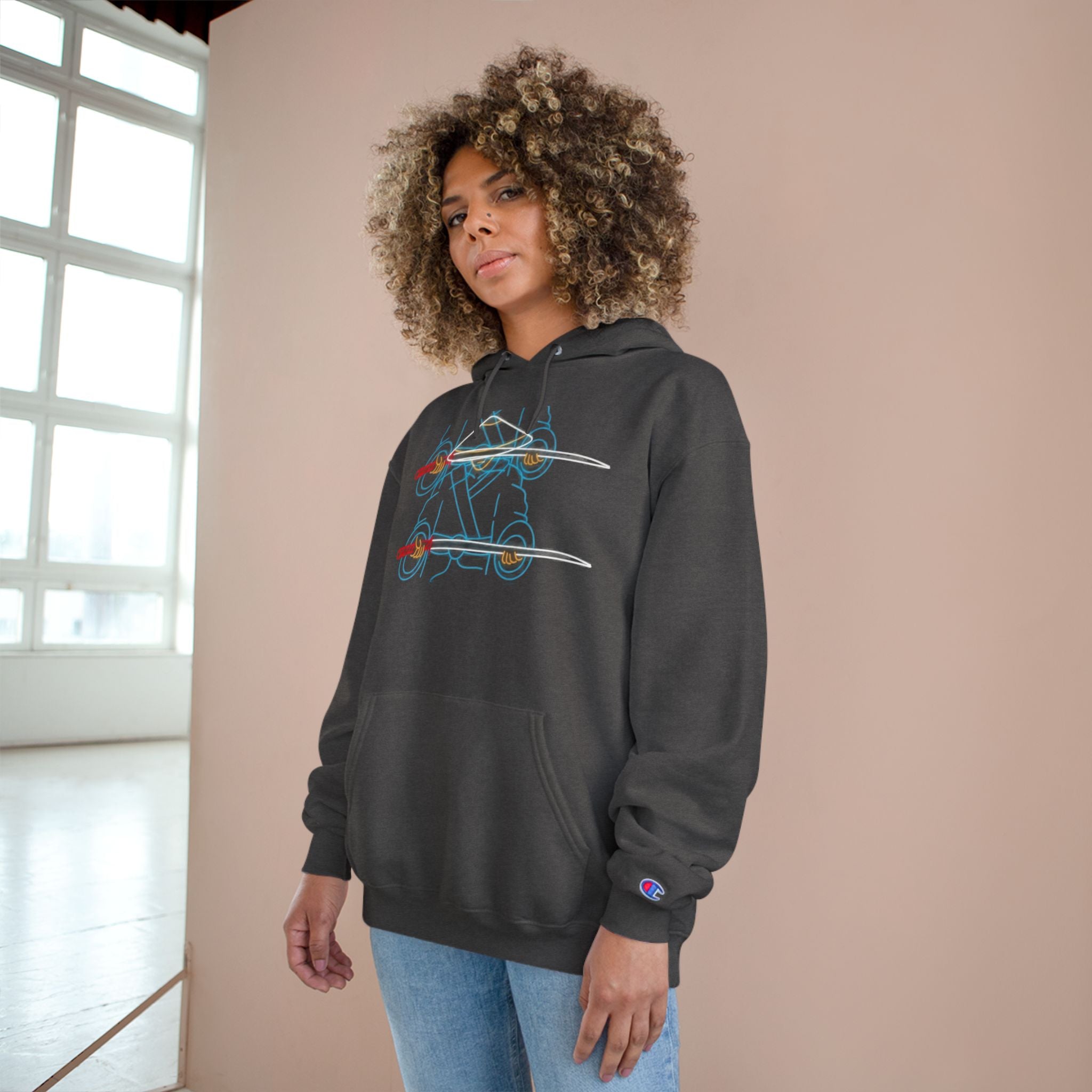 Skateboard Neon Lines Hoodie – Retro Skate Graphic Champion Sweatshirt