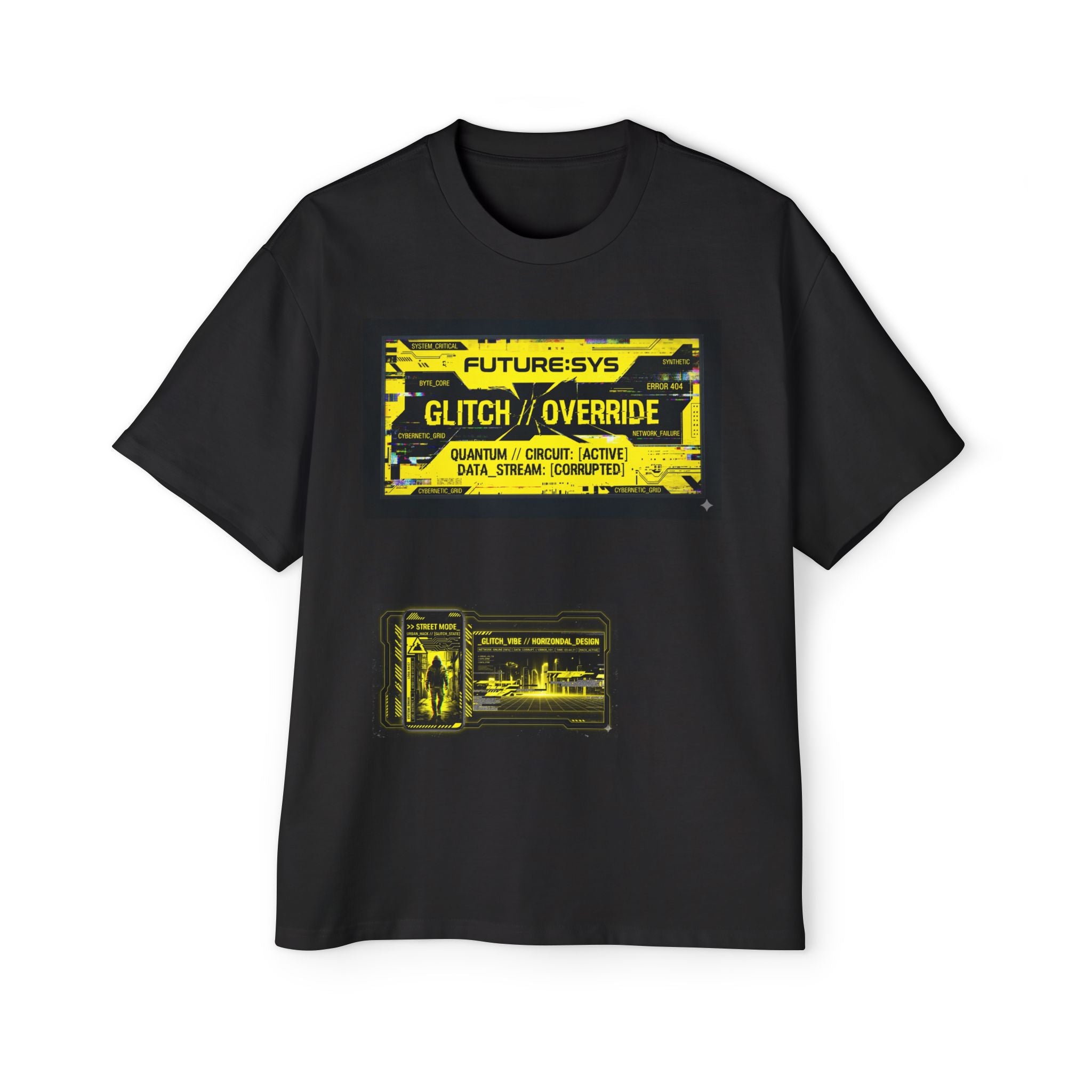 Glitch Override Tee — Futuristic Cyber Graphic Oversized T-Shirt
