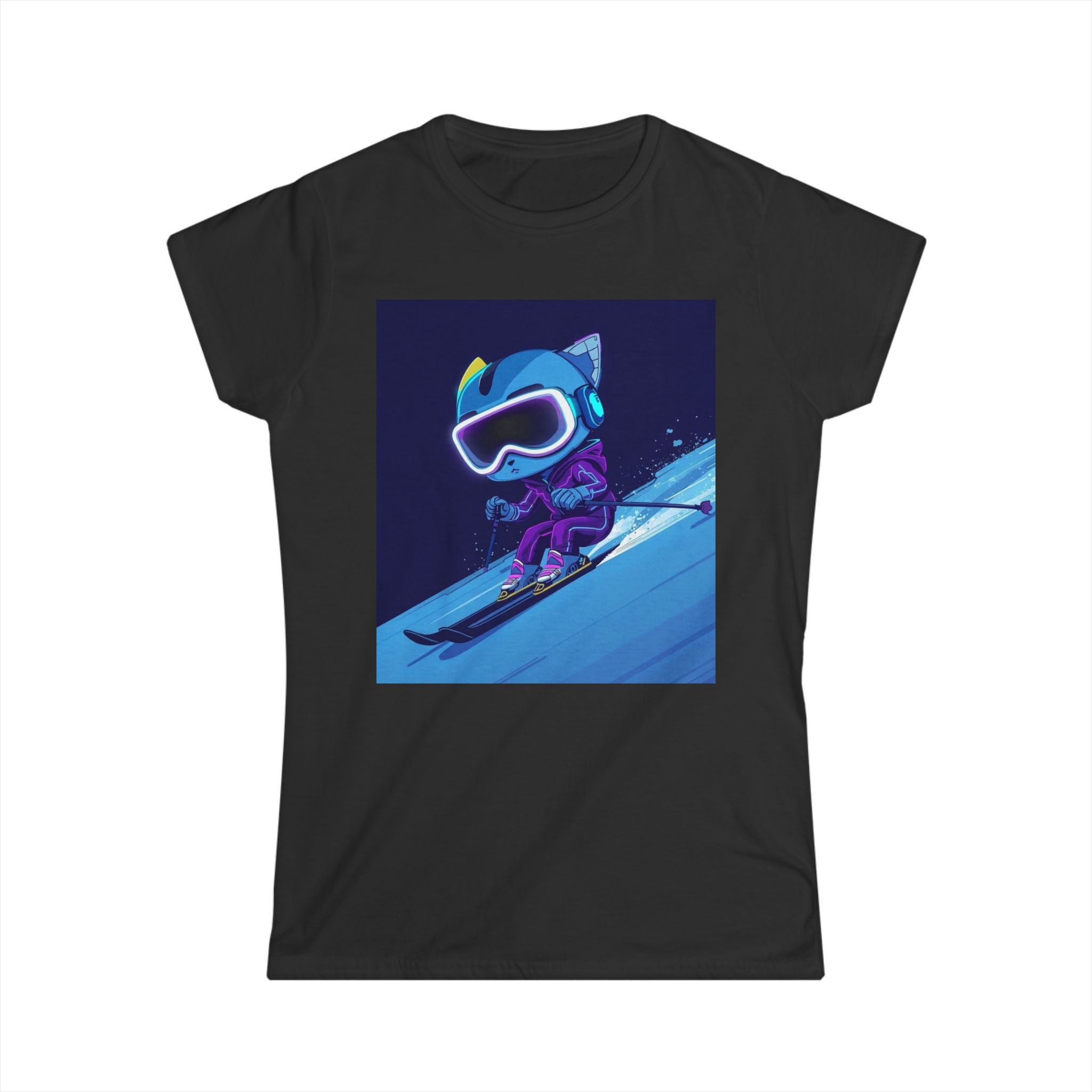 Ski Cat Graphic Tee — 'Level Up' Retro Gaming Skiing Women's T‑Shirt