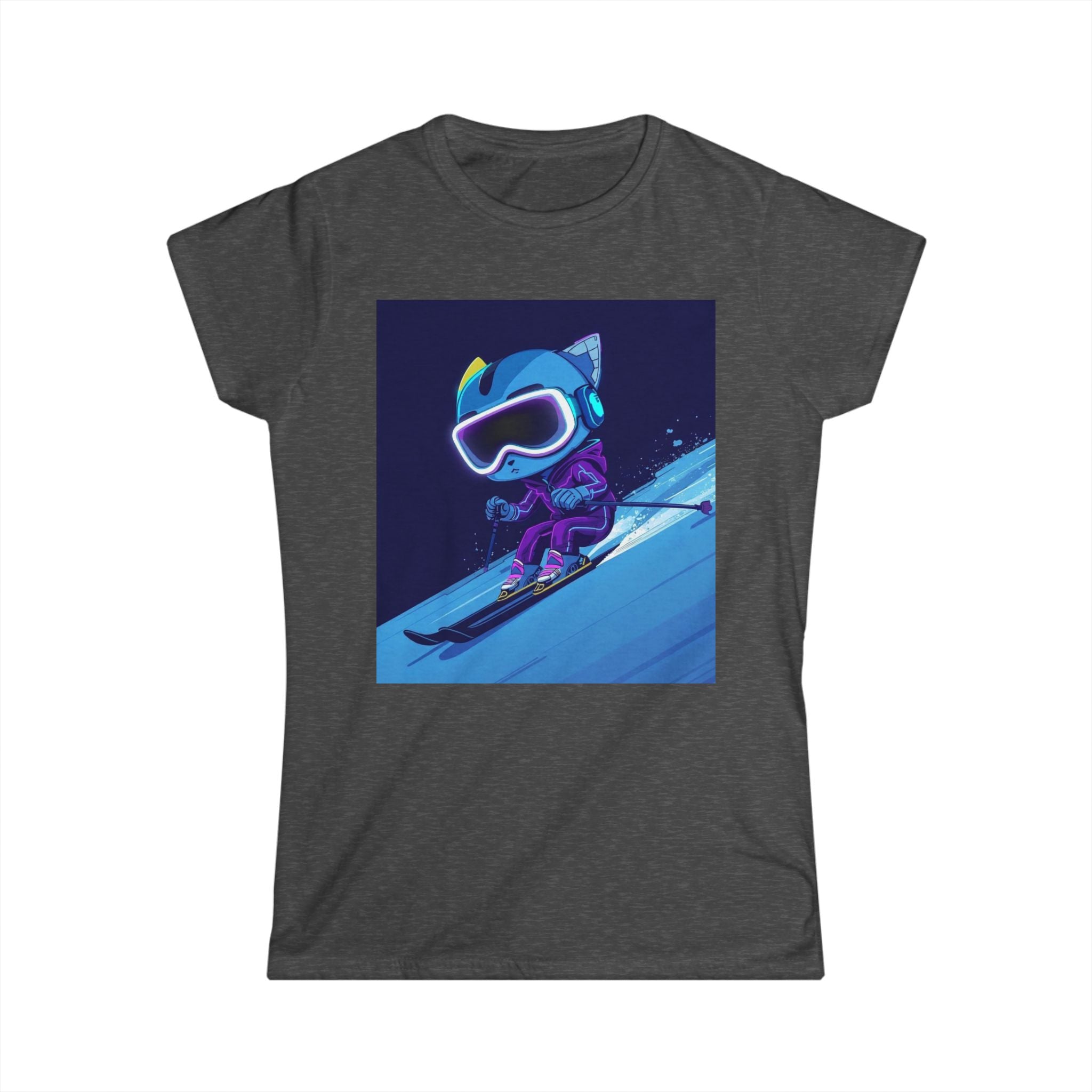 Ski Cat Graphic Tee — 'Level Up' Retro Gaming Skiing Women's T‑Shirt