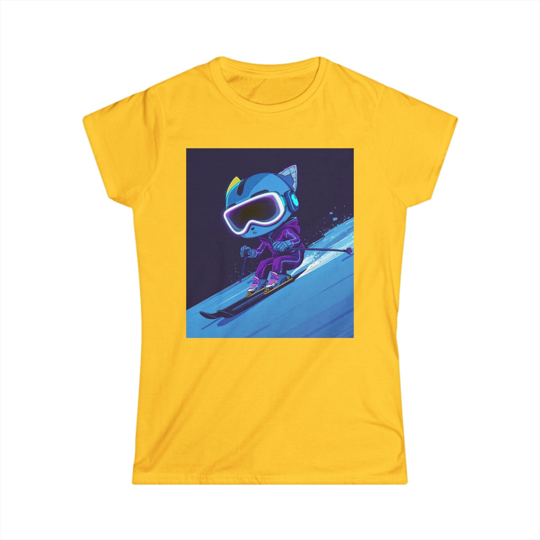 Ski Cat Graphic Tee — 'Level Up' Retro Gaming Skiing Women's T‑Shirt
