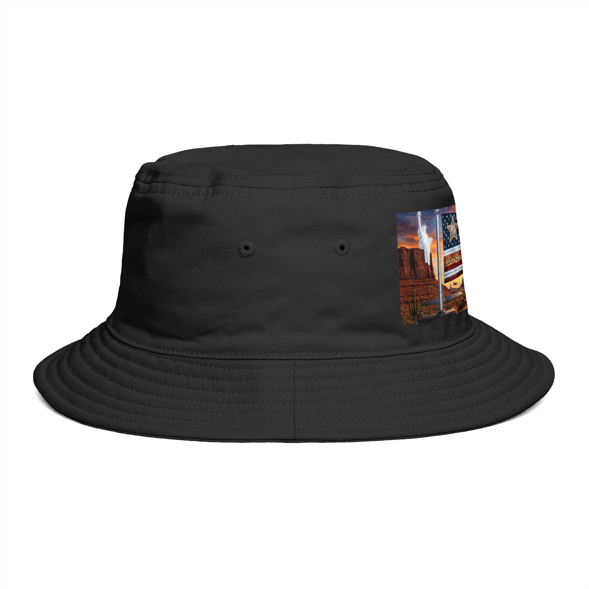 Patriotic Western Bucket Hat — American Flag, Desert Rodeo 250 Patch