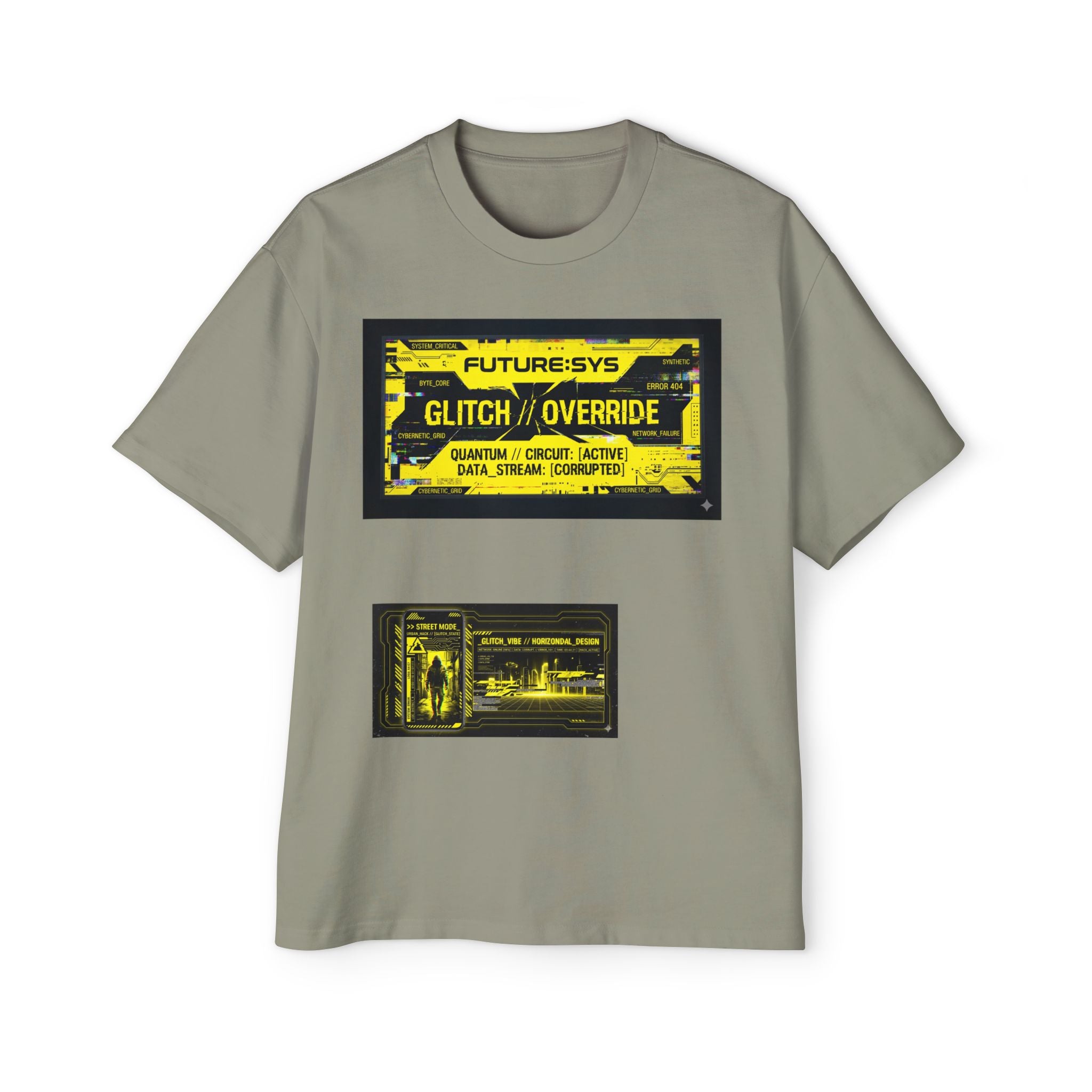 Glitch Override Tee — Futuristic Cyber Graphic Oversized T-Shirt