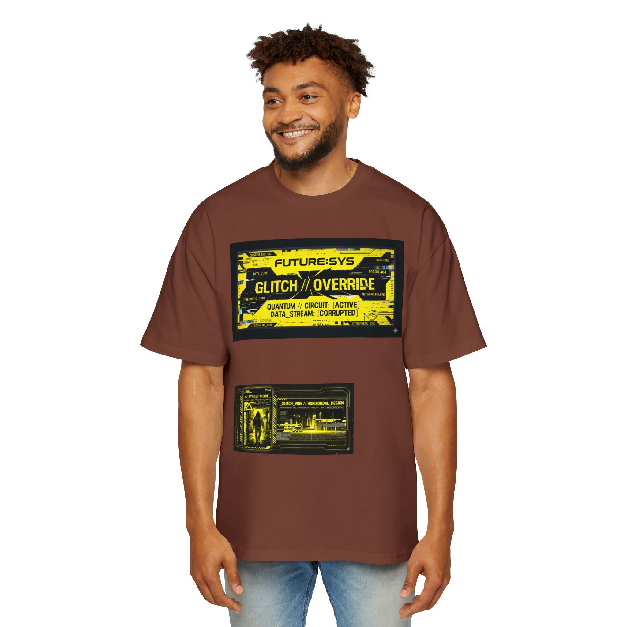 Glitch Override Tee — Futuristic Cyber Graphic Oversized T-Shirt