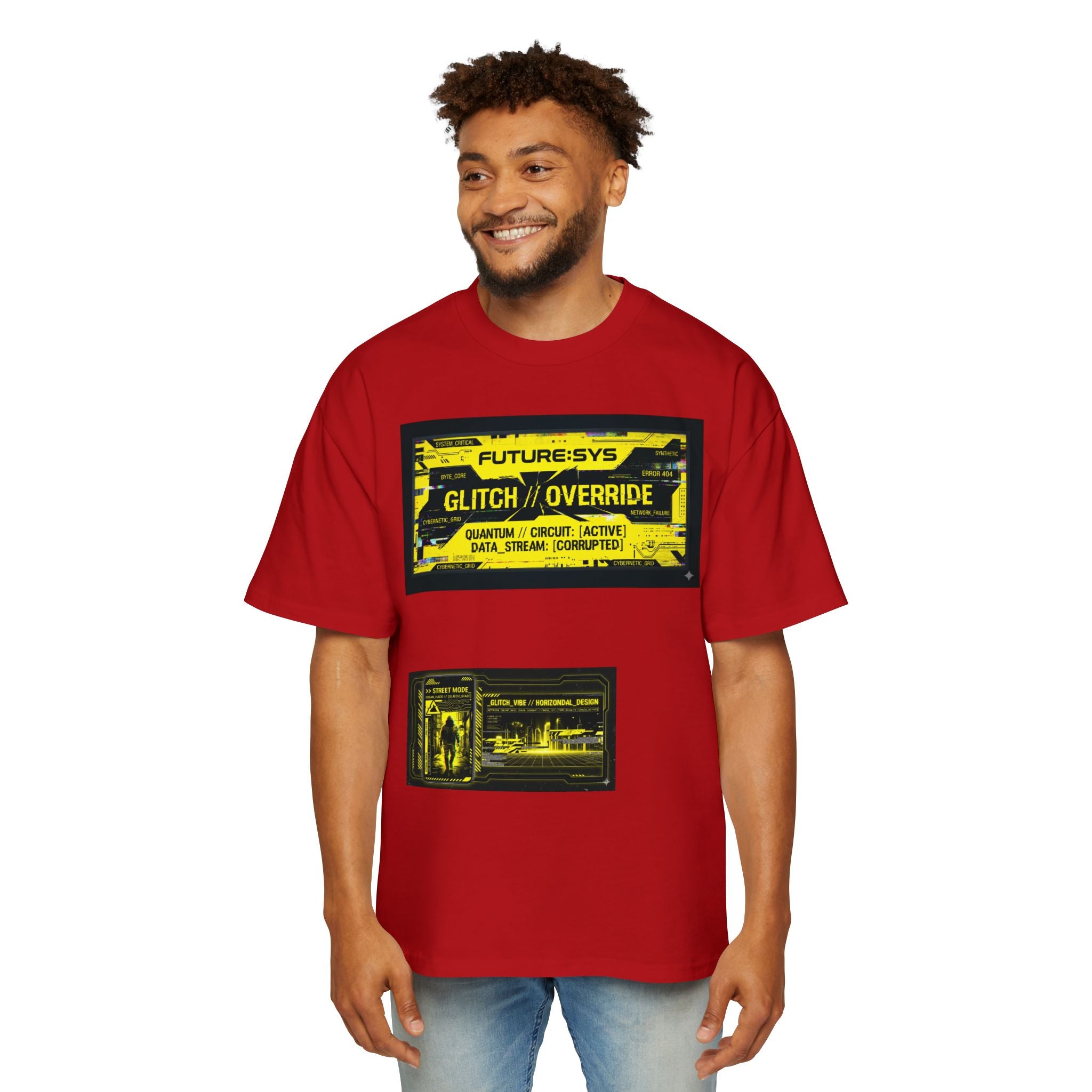 Glitch Override Tee — Futuristic Cyber Graphic Oversized T-Shirt