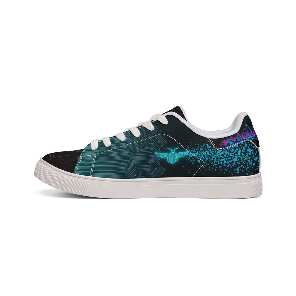 Leather Low-Top Sneakers — Black & Gold Abstract Skate Shoes